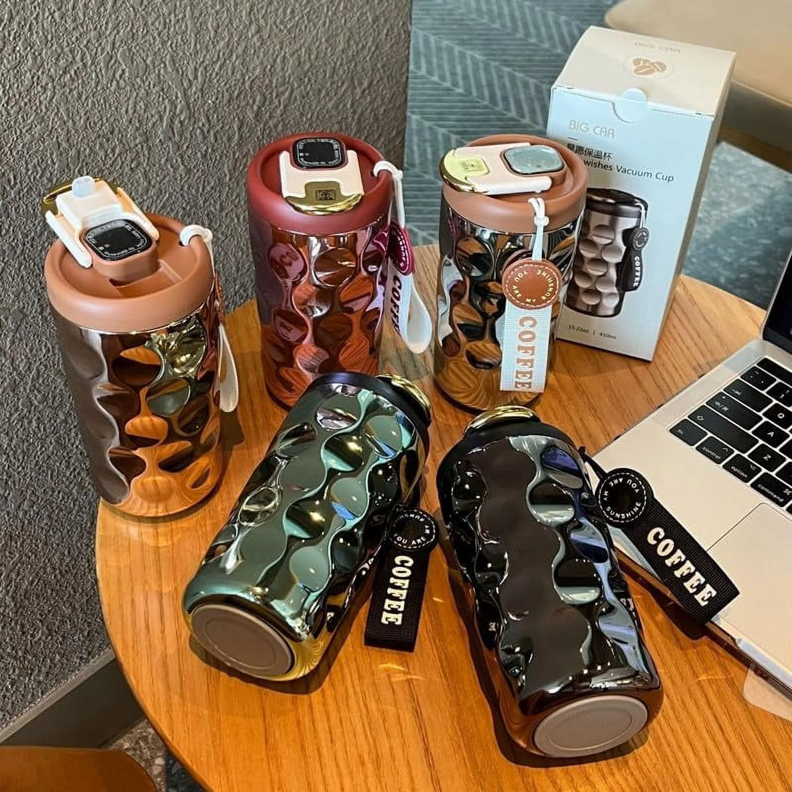 LUUFILx Coffee Thermos, Ubitree Portable LED Temperature Display Coffee Mug, 410ml Large Capacity Coffee Cup, Portable High-End 316 Stainless Steel Keep Warm