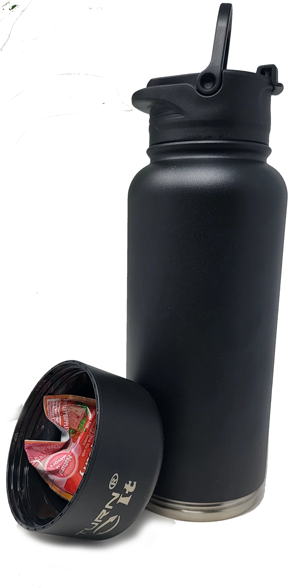 TURNIT® Black Double Walled Stainless-Steel Bottle 32 Fluid Ounces with 8oz Detachable cup Sport lid