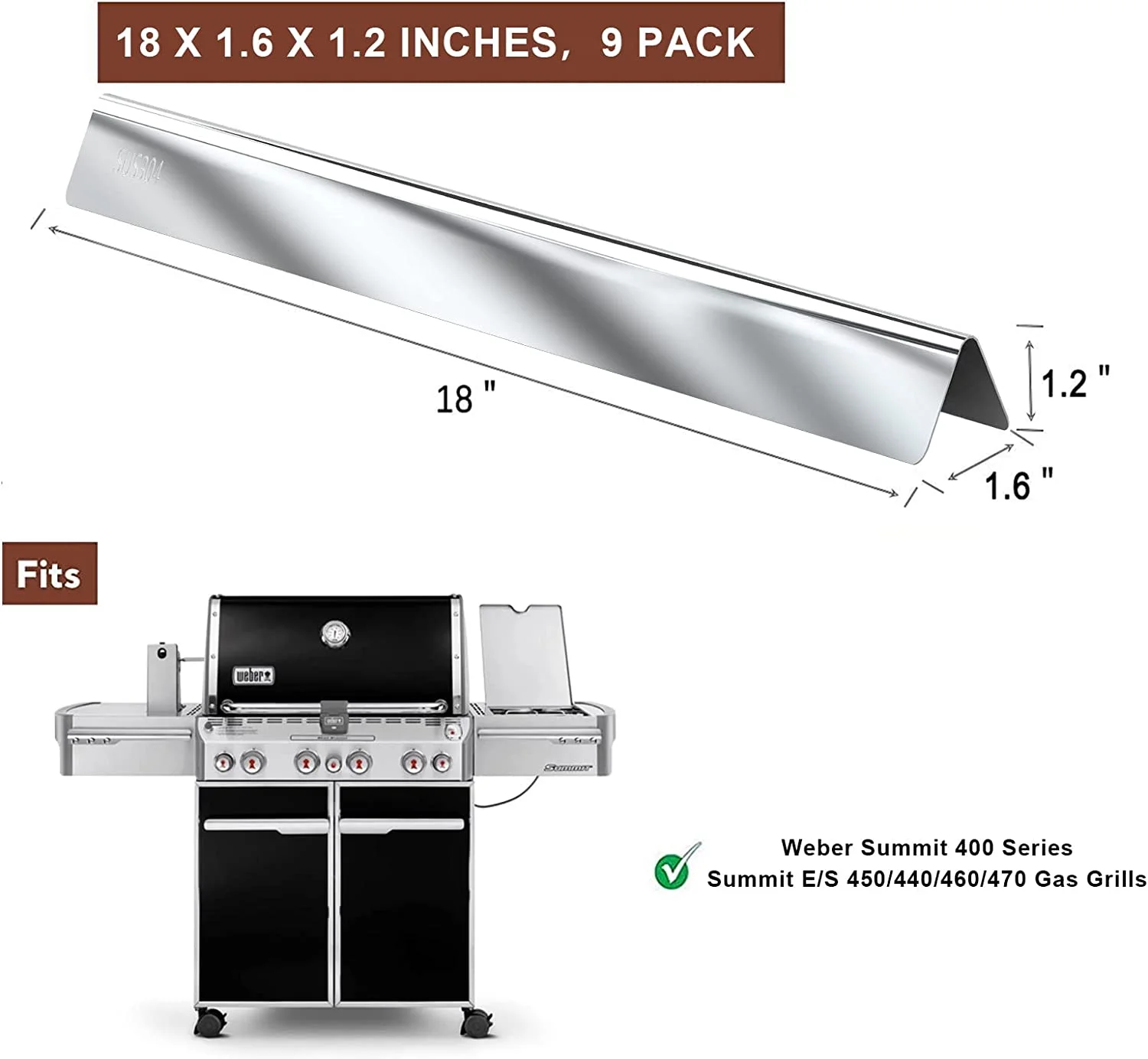18 inch Flavorizer Bars for Weber Summit 400 Series, Replacement Parts for Weber 67669, 9 pcs