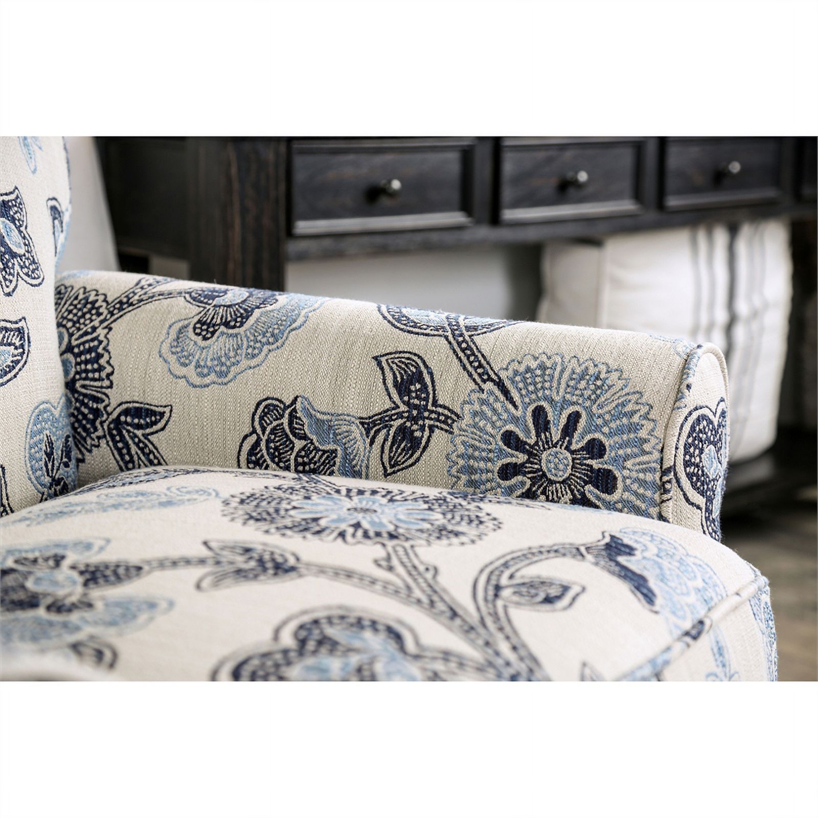 Furniture of America Calistoga Fabric 3pc Sofa Set with Floral Chair in Ivory