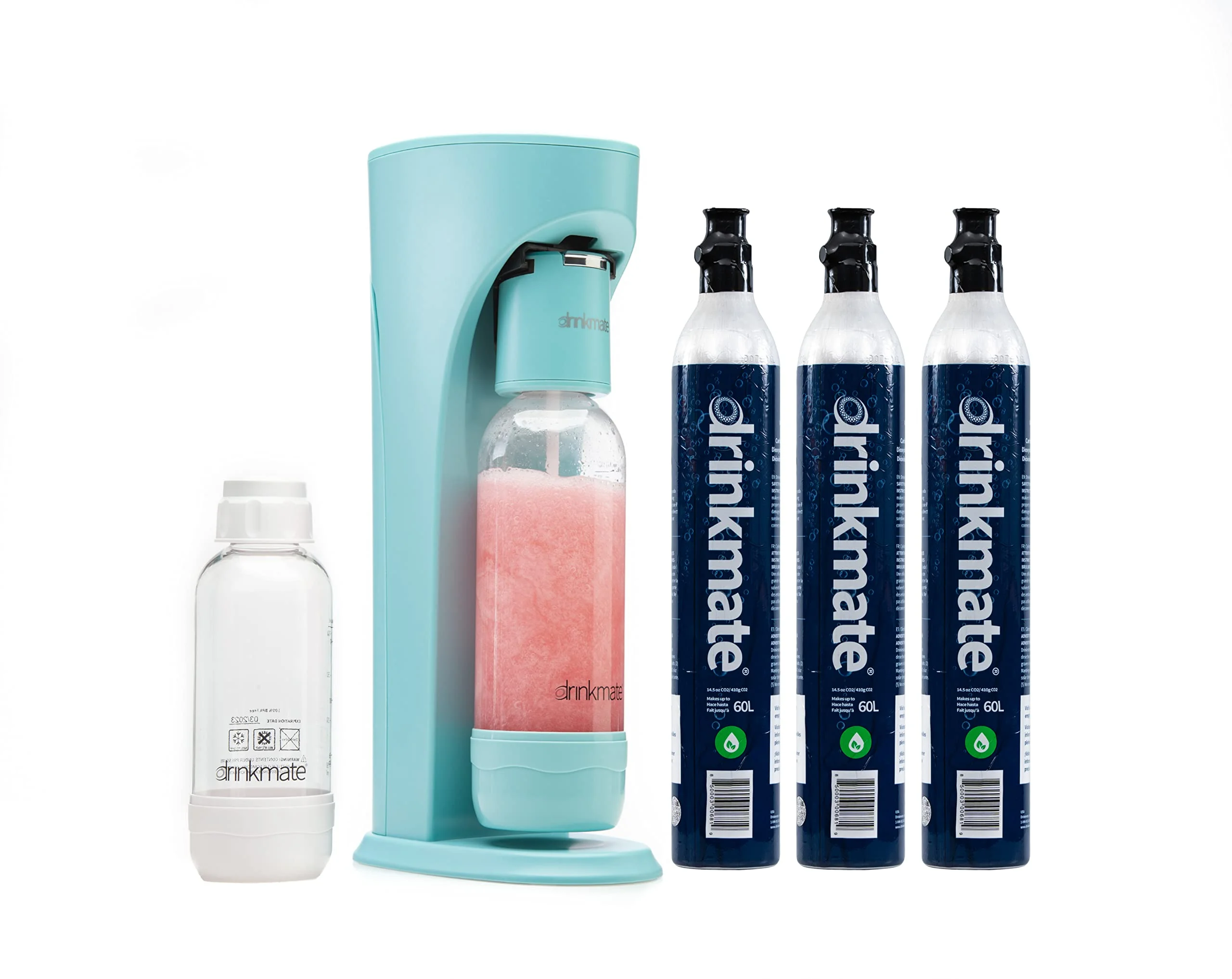 Drinkmate OmniFizz Sparkling Water and Soda Maker, Carbonates Any Drink, ULTIMATE BUNDLE - Includes three 60L CO2 Cylinders, Two Carbonation Bottles, and Fizz Infuser (Arctic Blue)
