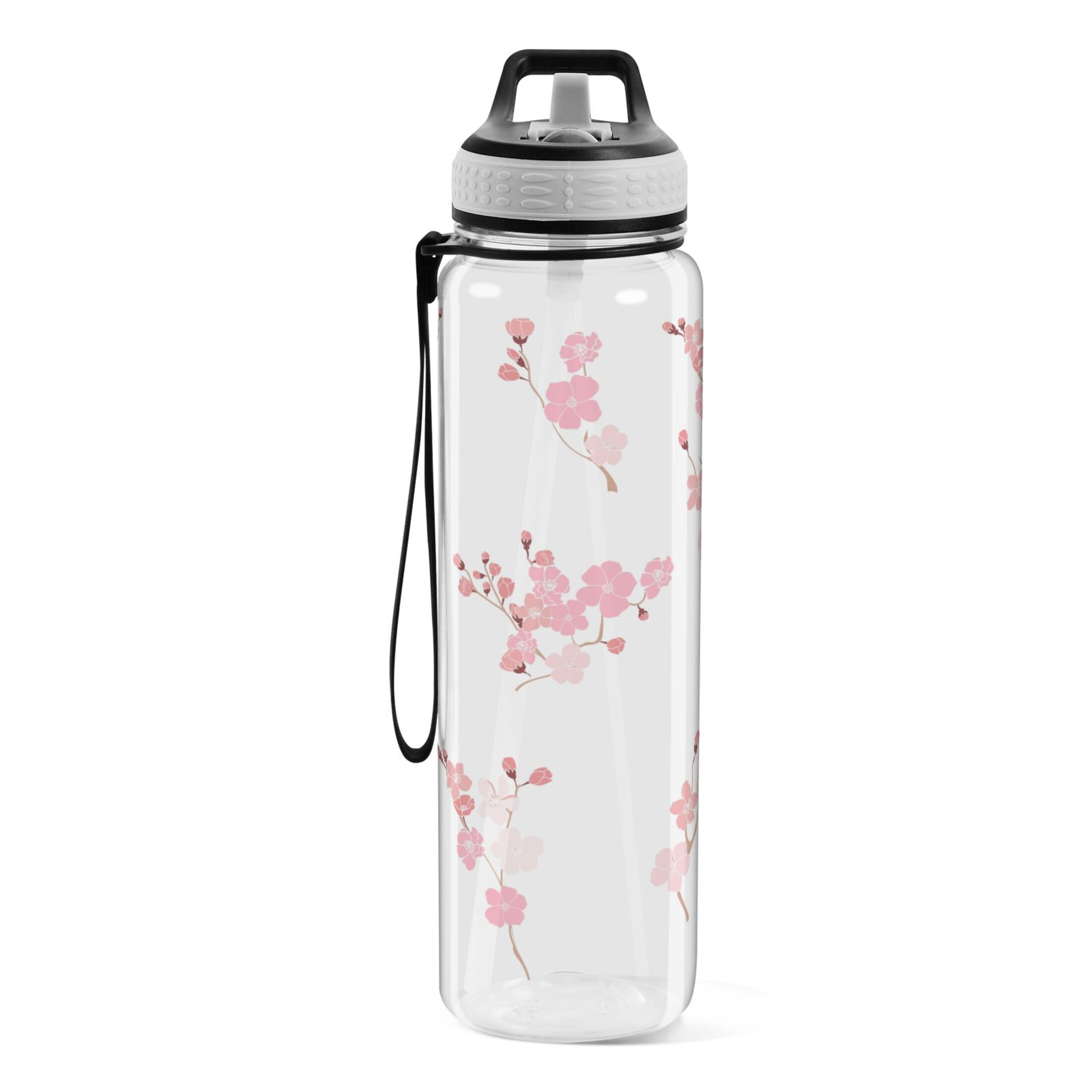 Pink Flowers Cherry Floral Branch 32oz Water Bottles with Straw Tritan Leakproof Sports Bottle BPA Free Clear for Fitness Gym Swimming Cycling