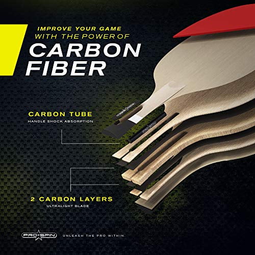 PRO-SPIN Ping Pong Paddle with Carbon Fiber, Performance-Level Table Tennis Racket, 2-Pack (Shakehand Grip)