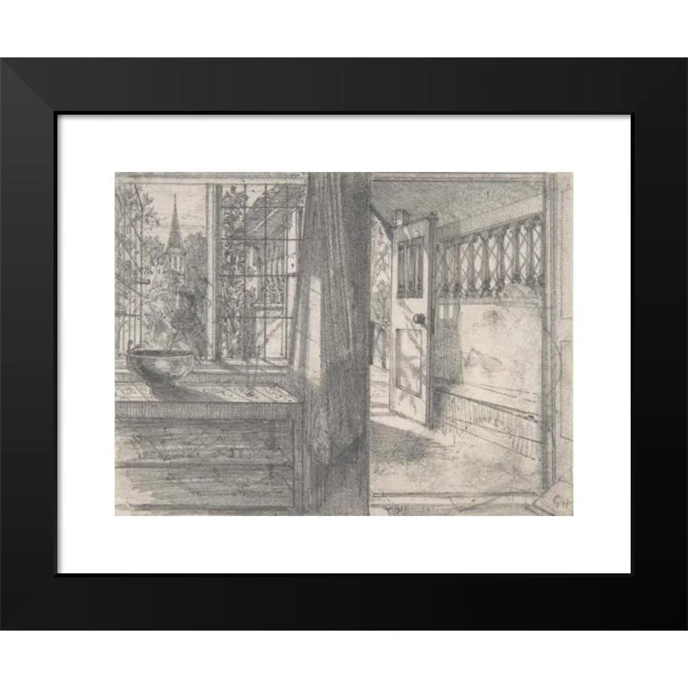 Sir Francis Seymour Haden 14x12 Black Modern Framed Museum Art Print Titled - A Cottage Porch (1838-1910)