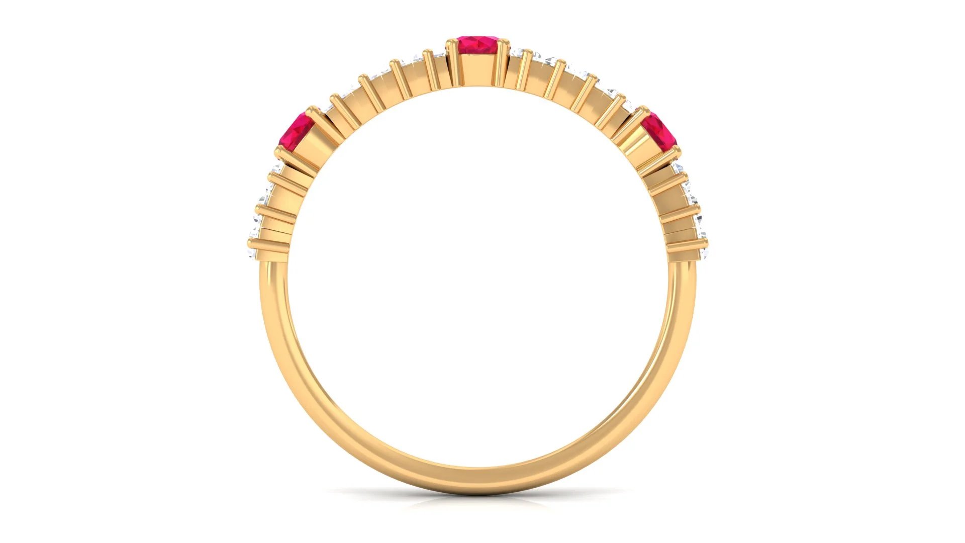 1.25 CT Diamond and Ruby Ring, Natural Diamond and Ruby Half Eternity Ring, Gift for Women, 10K Yellow Gold, US 4.00