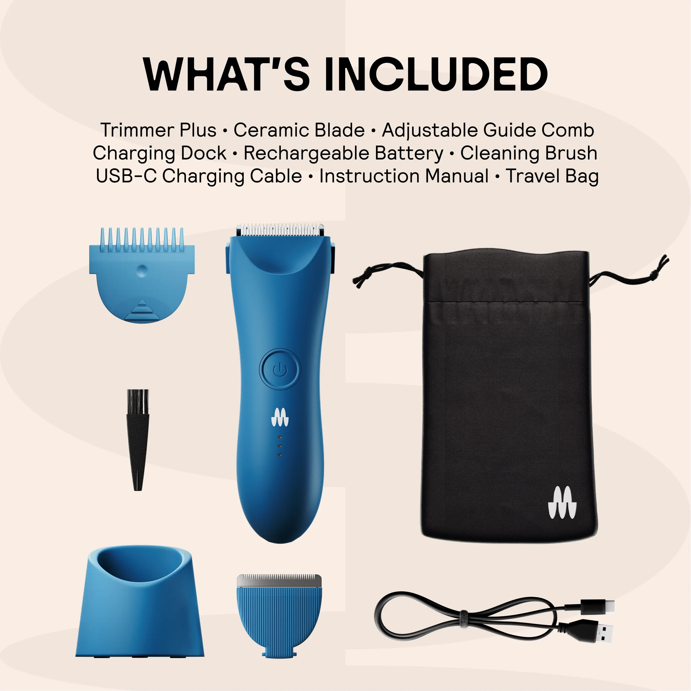 Meridian New Trimmer Plus Body Hair Trimmer for Men Women, Precise, Painless Grooming, with Bonus Travel Pouch, Ocean (Blue)