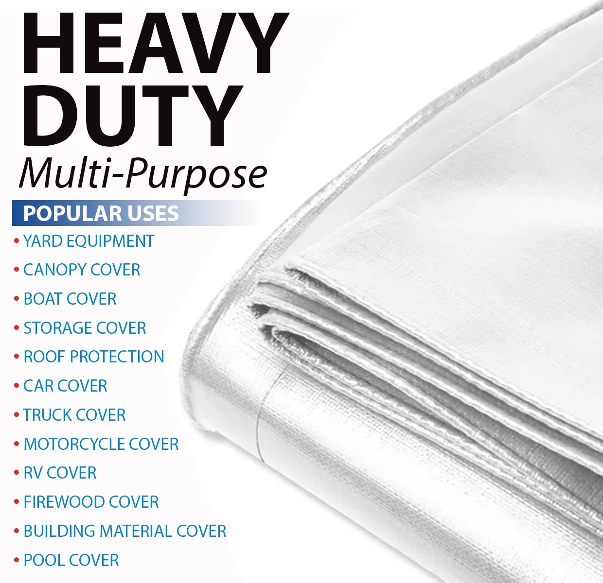 King Canopy Heavy Duty Polyethylene Tarp, 16’ x 20’, 6 oz. (11-12 mil), 14 x 14 Weave, Multi-Function, Rope Reinforced hems, Aluminum Grommets with Reinforced Corners, White