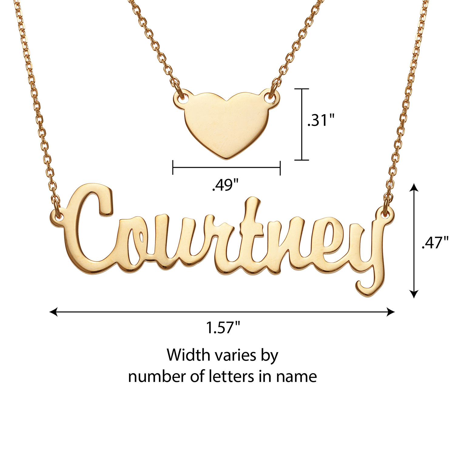 Personalized Planet Women's Sterling Silver or Gold over Silver Script Nameplate and Heart Layered Double Necklace