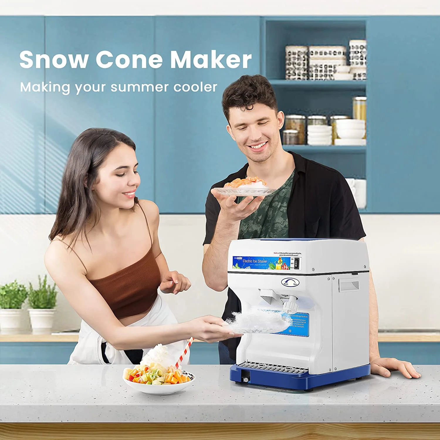 SPECSTAR Electric Ice Crusher Shaver Snow Cone Maker Machine 265lbs/hr for Home and Commercial Use Blue