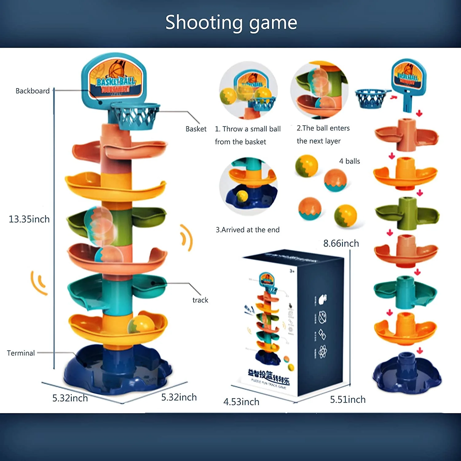 Ball Drop and Roll Swirling Tower for Baby, Early baby educational activity rotation orbit track ball kids stack up other toy