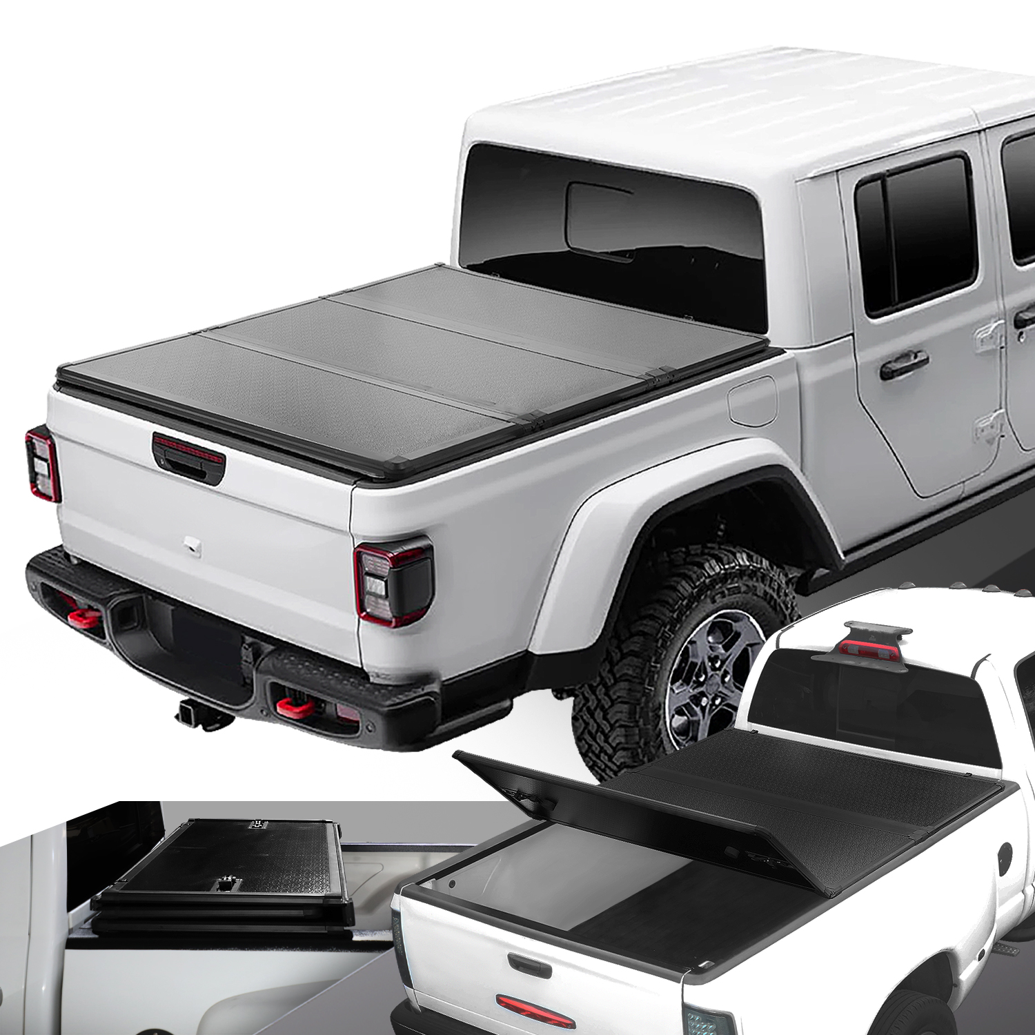 DNA Motoring TTC-HARD-082 For 2020 to 2021 Jeep Gladiator Pickup Truck 5.5FT Bed Solid Hard Top Tri-Fold Tonneau Cover