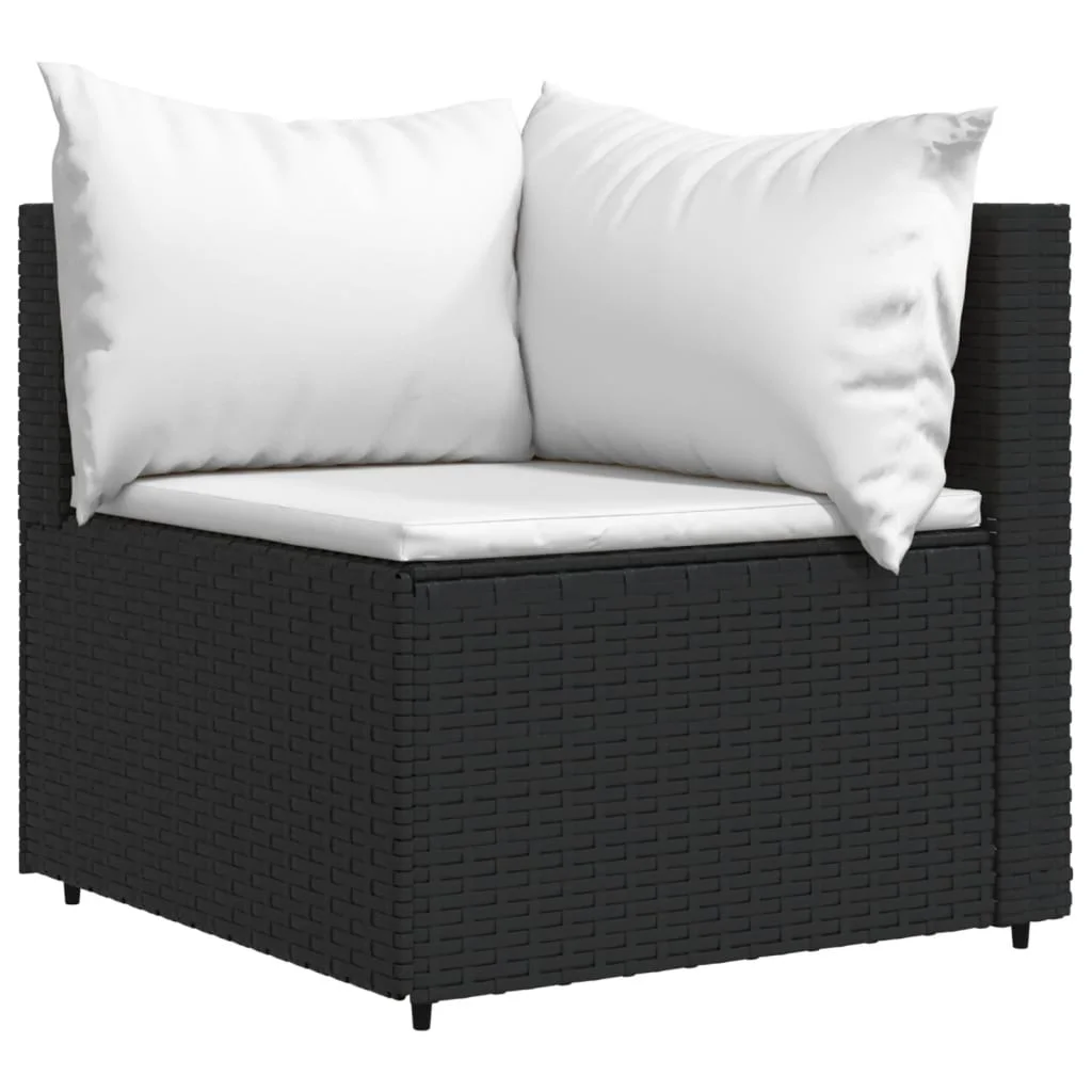 Buyweek Patio Corner Sofa with Cushions Black Poly Rattan