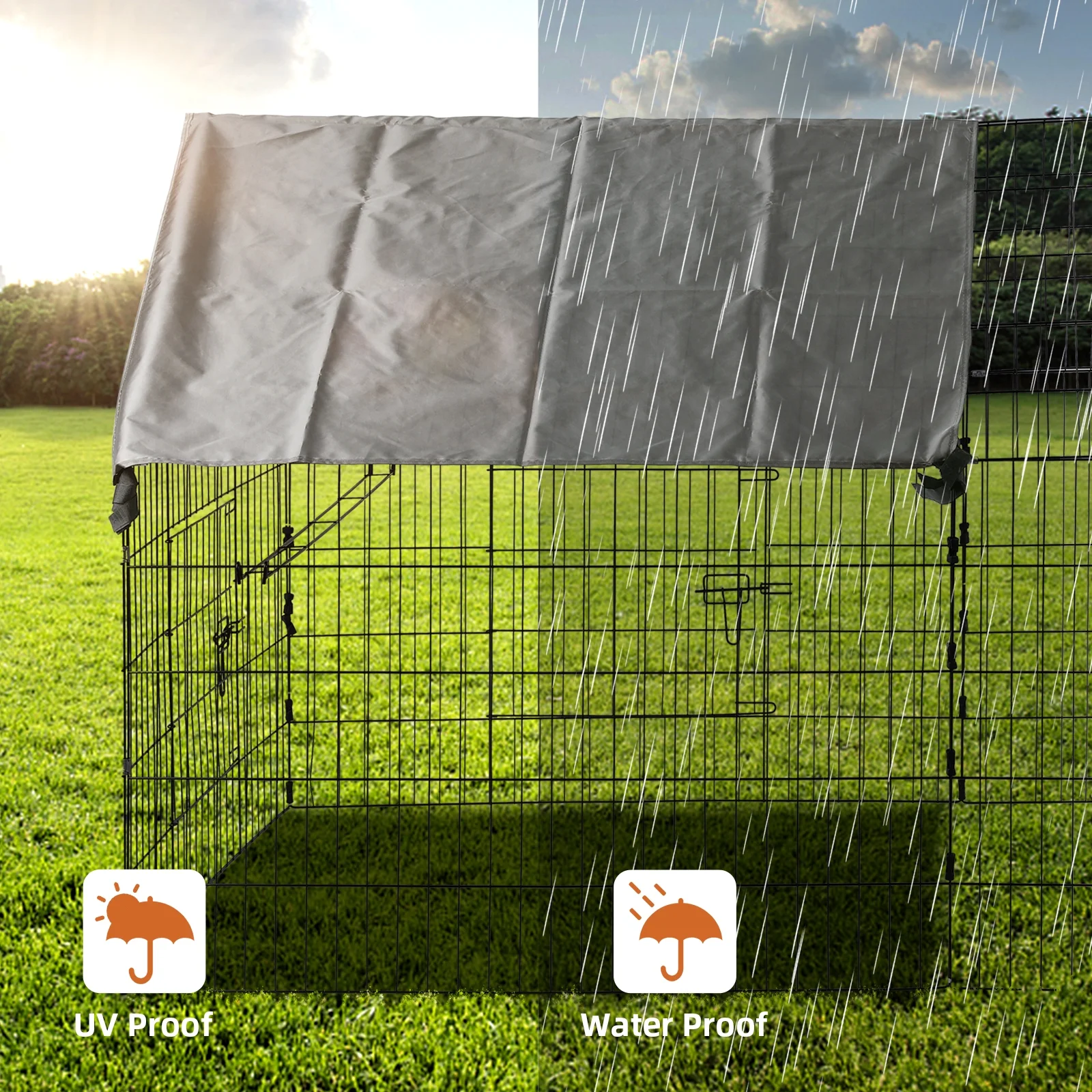 RichYa Metal Chicken Coop Pets Cage Pens Crate Fence Pet Playpen with 8 Doors