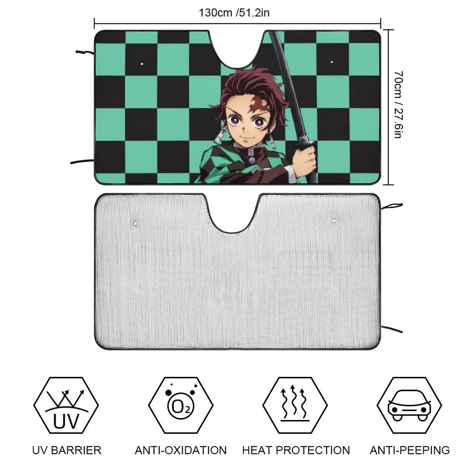 Demon Slayer Tanjiro Car Windshield Sunshade Accessories Umbrella Foldable Reflective Sun Visor Front Window Cover Protector