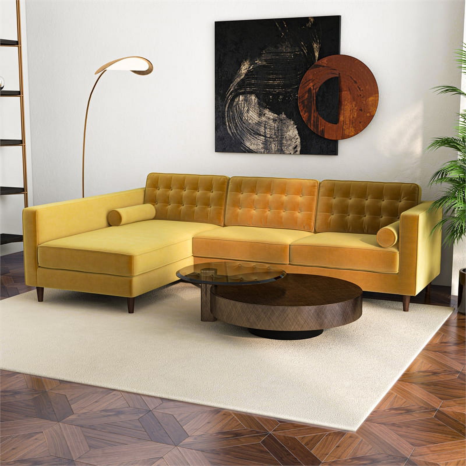 Pemberly Row Mid-Century L-Shaped Velvet Left-Facing Sectional in Gold