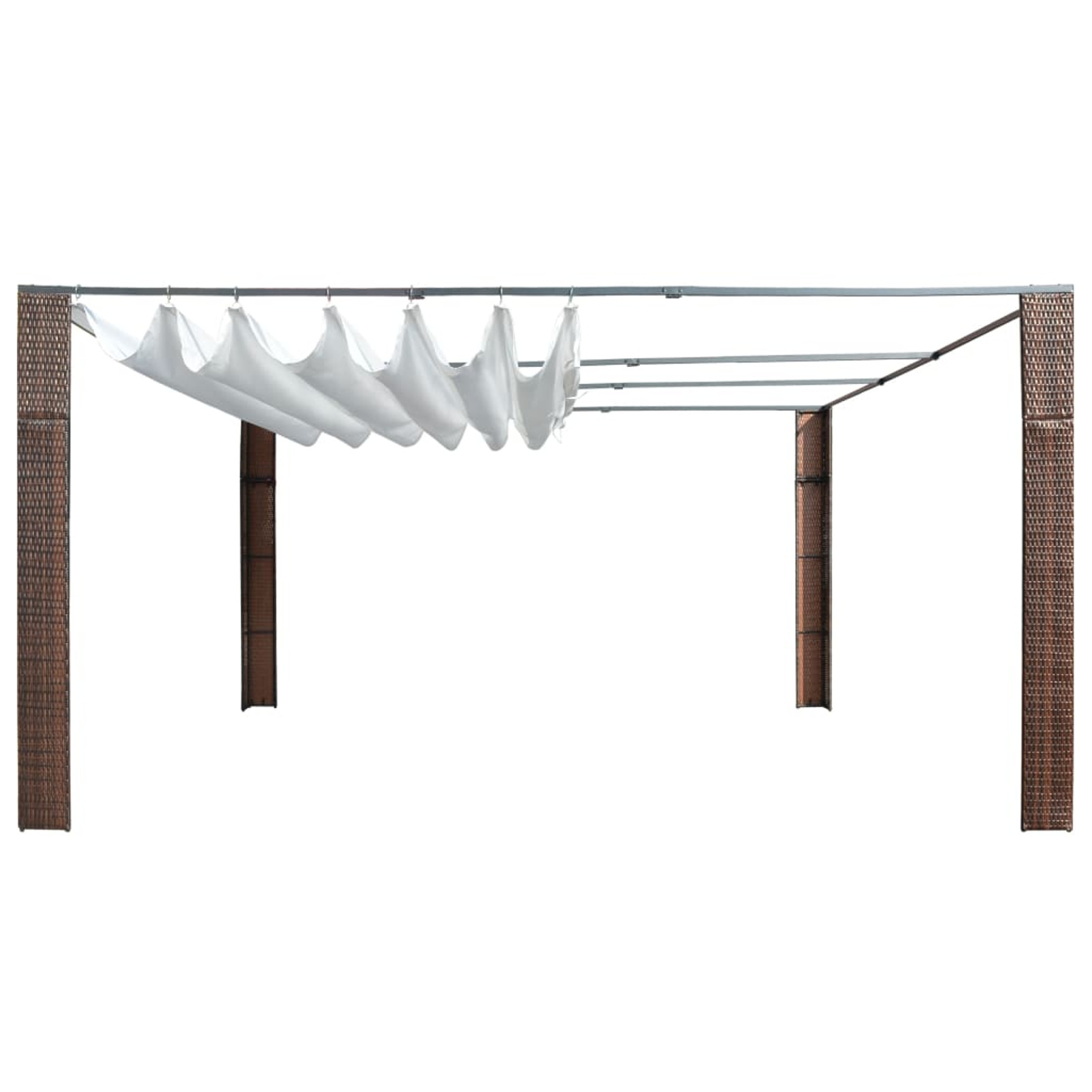 Dcenta Gazebo with Fabric Sliding Roof Brown Poly Rattan Garden Canopy Sun Shelter for Patio, Party, Wedding, BBQ, Camping Trip, Festival Cater Events 157.4 x 157.4 x 78.7 Inches (L x W x H)