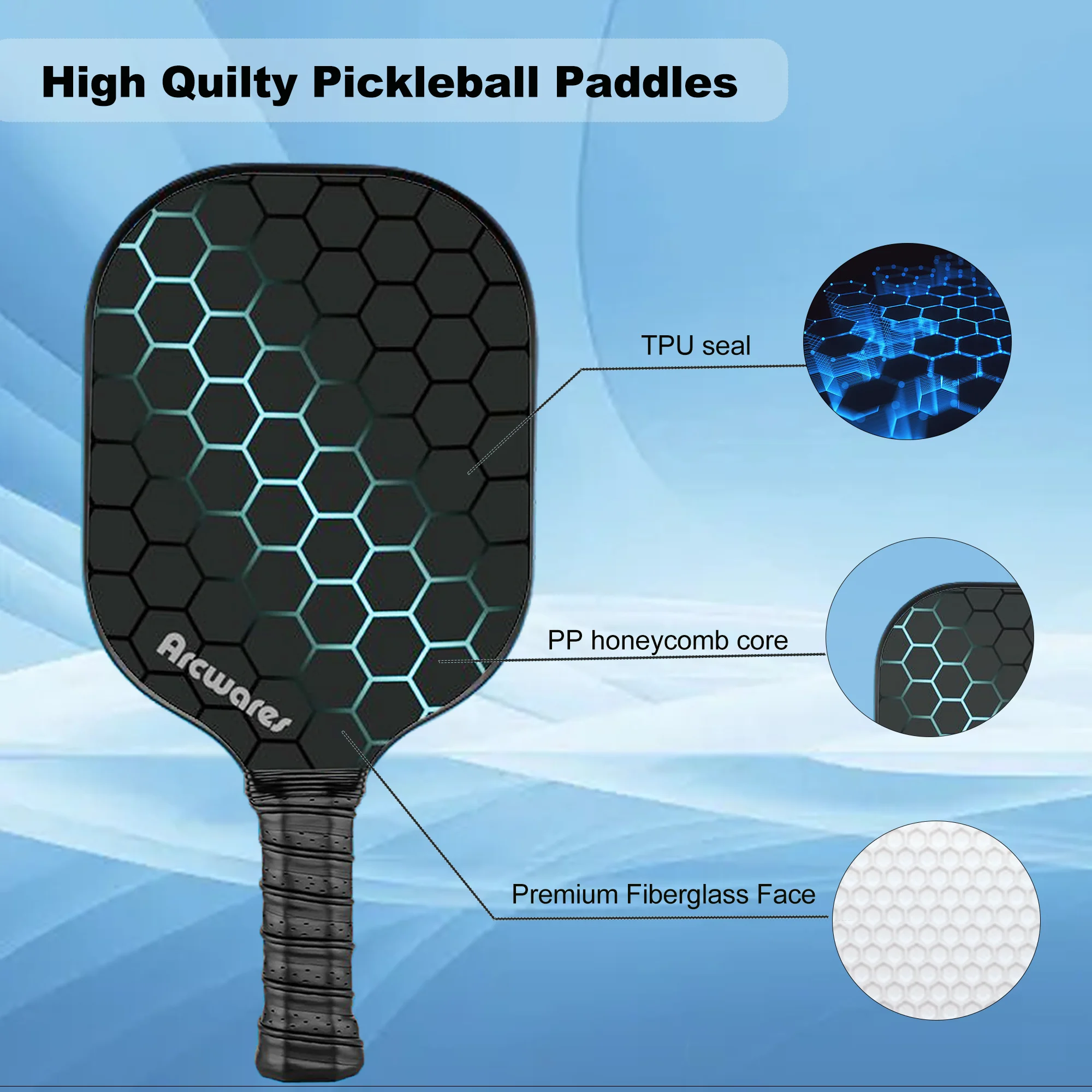 Pickleball Paddles, Pickleball Paddles Set of 2, Graphite Fiberglass Surface, Lightweight Graphite Rackets, with Comfort Grip, 4 Pickle Balls, Hand Glues, 1 Pickleball Bag, for Men and Women