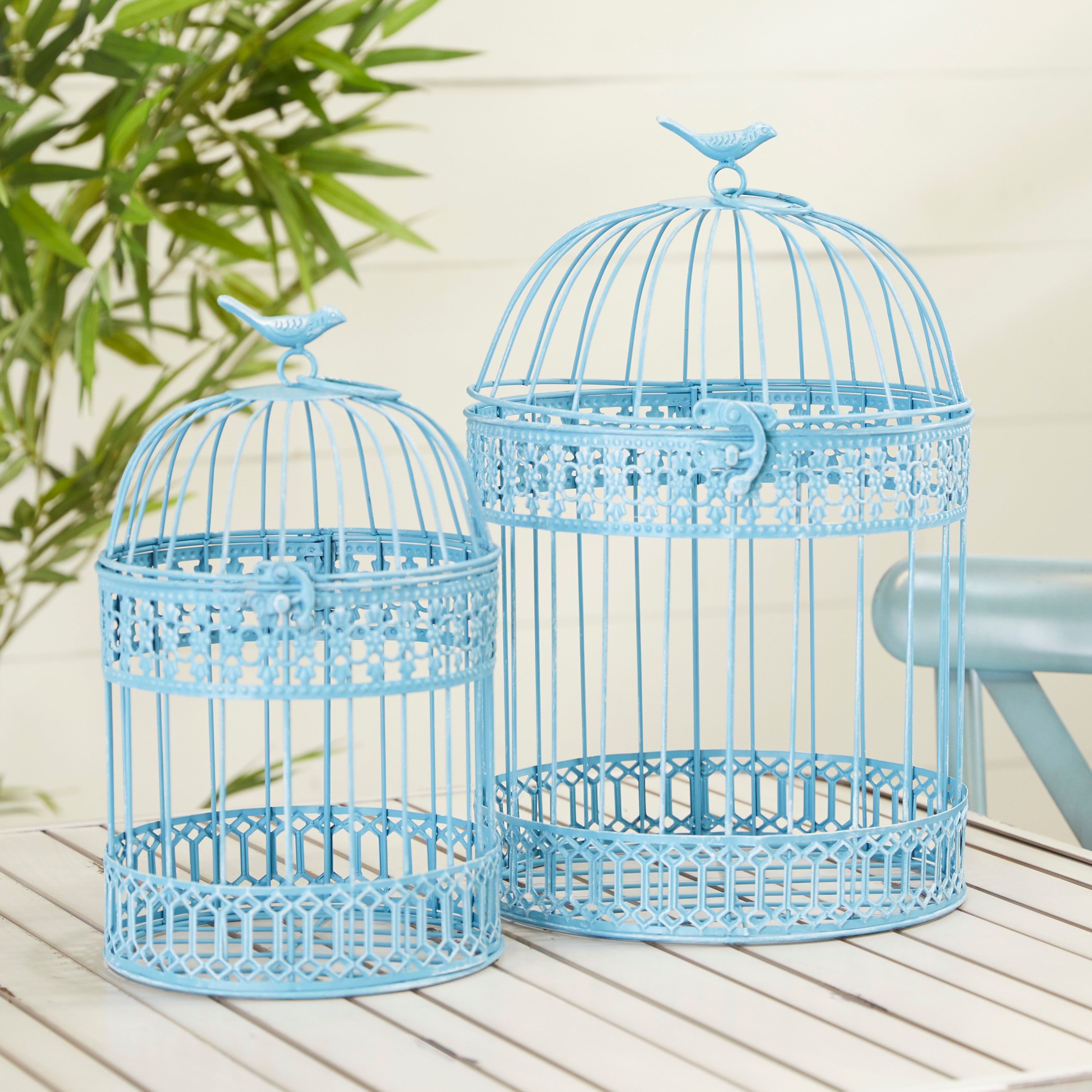 Studio 350 Blue or White Metal Country cottage Birdcage (Set of 2) - S/2 16