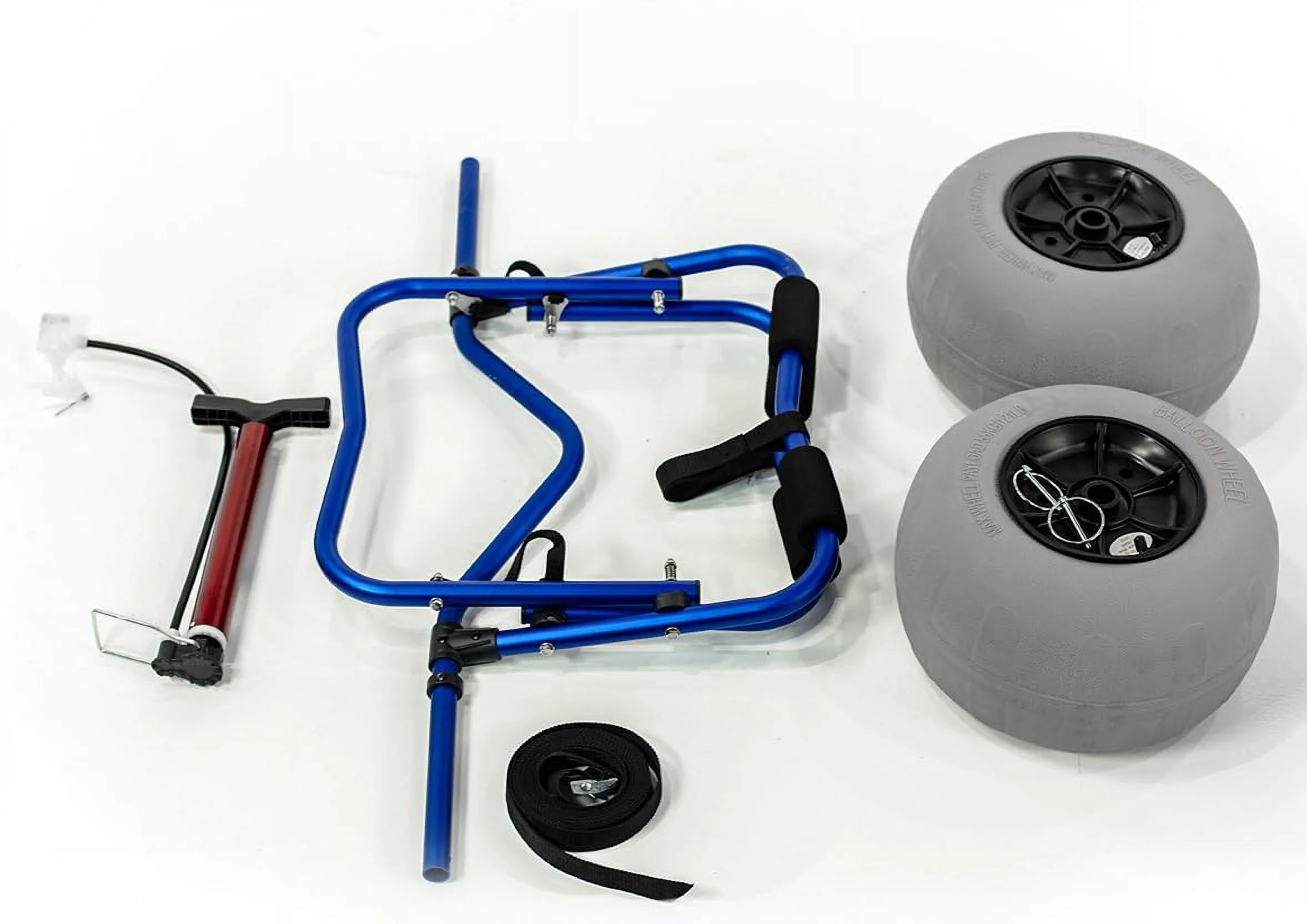 Kayak Carrier CART with Large Balloon Tires Heavy Duty Blue + Pump & Strap