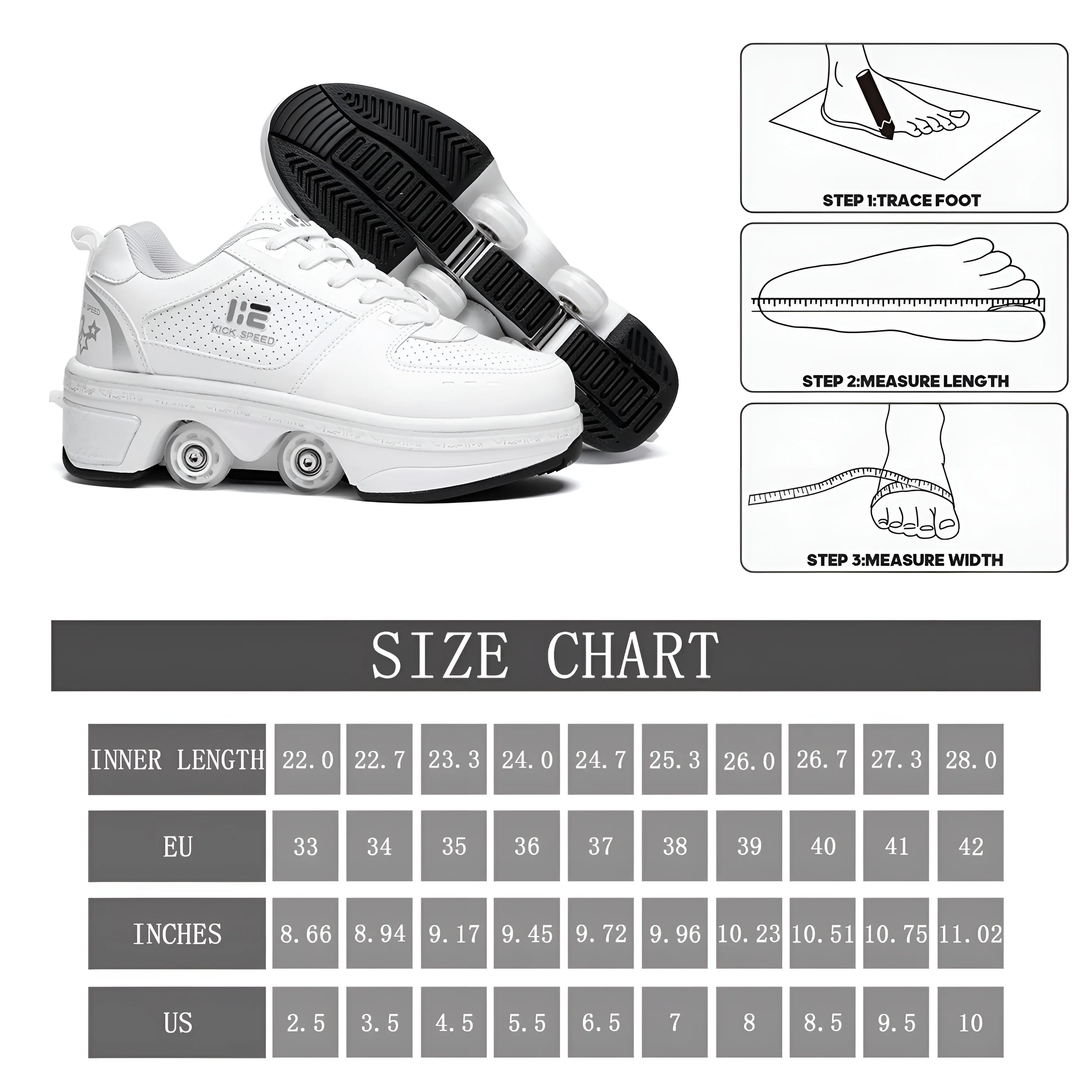 KOFUBOKE Roller Skate Shoes - Sneakers - Roller Shoes 2-in-1 Suitable for Outdoor Sports Skating Invisible Roller Skates The Best Choice for Building Confidence Style