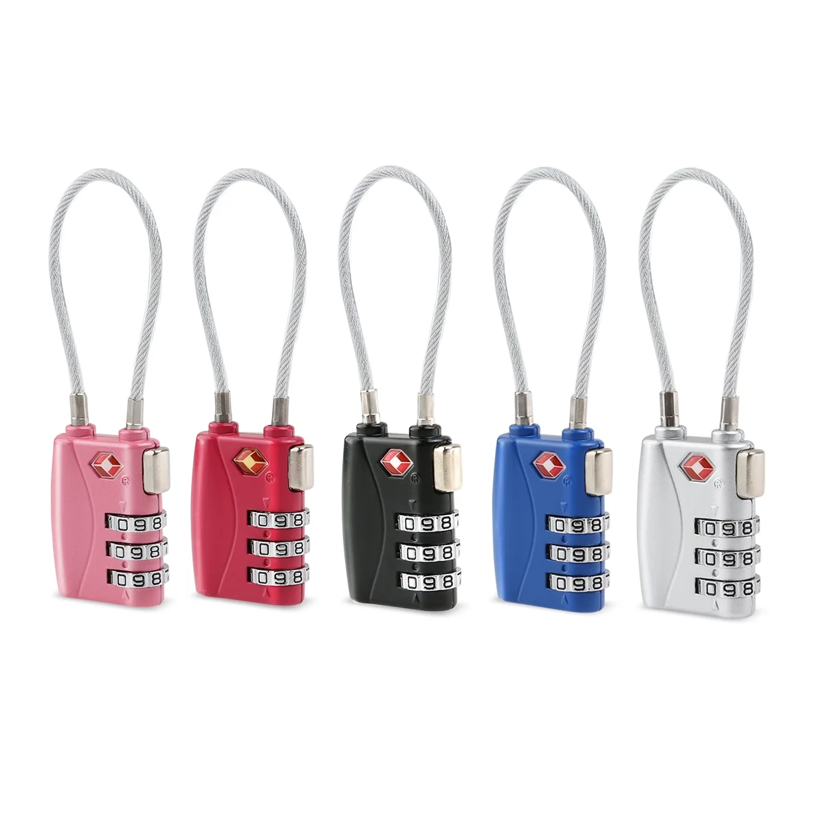 4pcs Portable TSA Approved Security Cable Luggage Lock 3-Digit Combination Password Lock Padlock (Black)