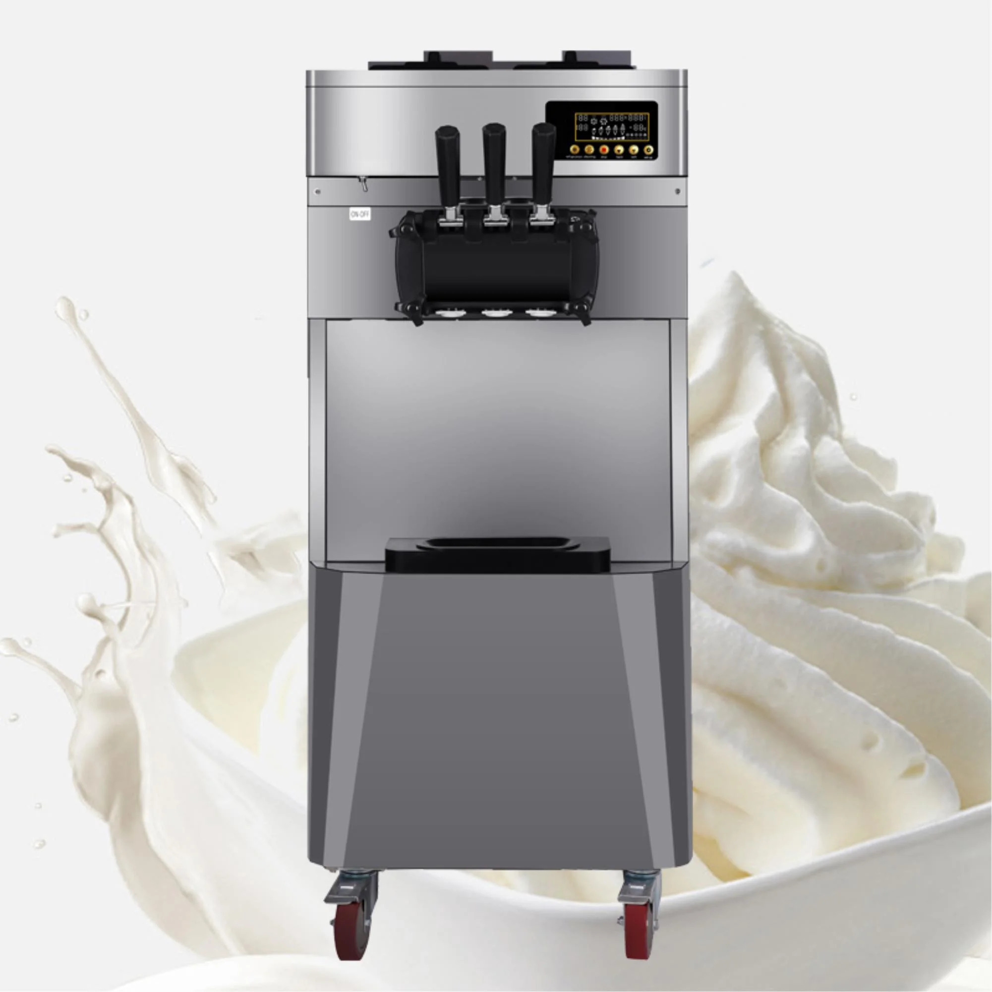 Ice Cream Machine 20L/H Commercial Ice Cream Maker - Three Flavors, Stainless Steel Stand, Automatic Machine for Home or Business