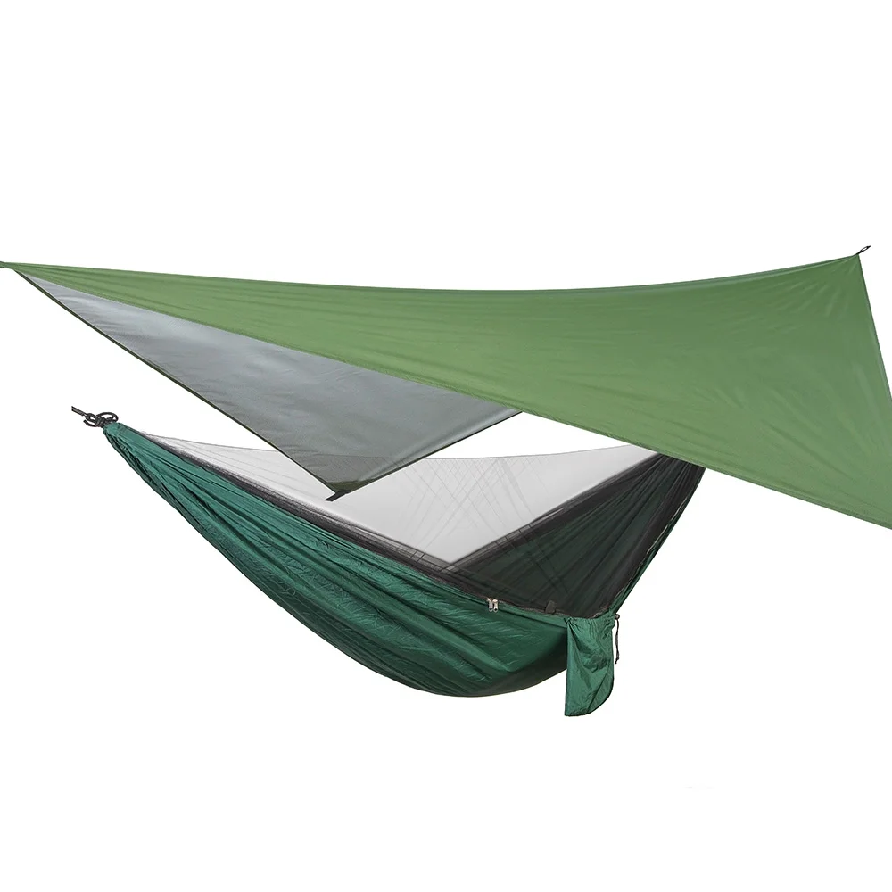Portable Camping Hammock Single Double Hammock Tent with Mosquito Net Outdoor Hiking Travel Backpacking - Nylon Hammock Swing - Support 440lbs (Green)