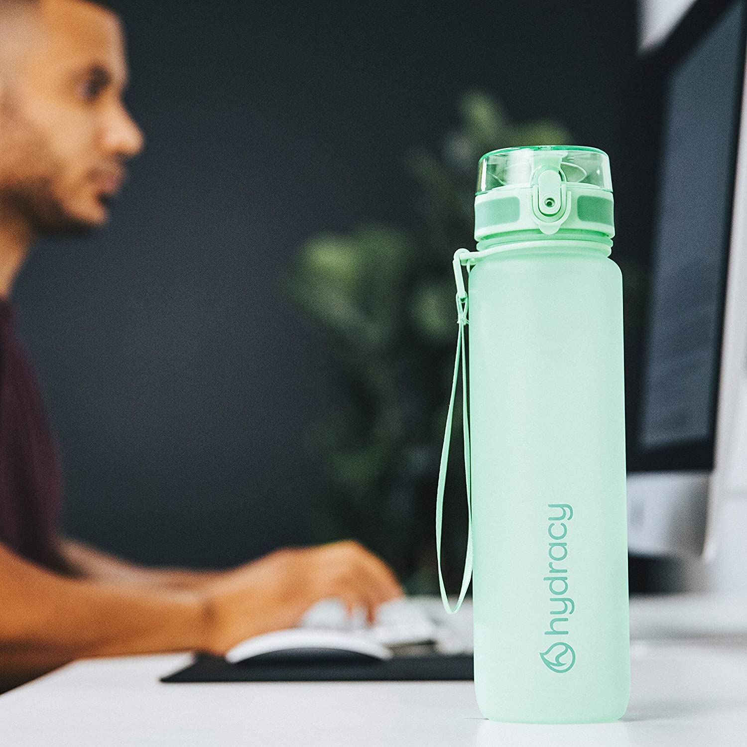 Hydracy Water Bottle with Time Marker - 500 ml 17 Oz BPA Free Water Bottle - Leak Proof & No Sweat Gym Bottle with Fruit Infuser Strainer - Ideal Gift for Fitness or Sports & Outdoors - Aqua Green