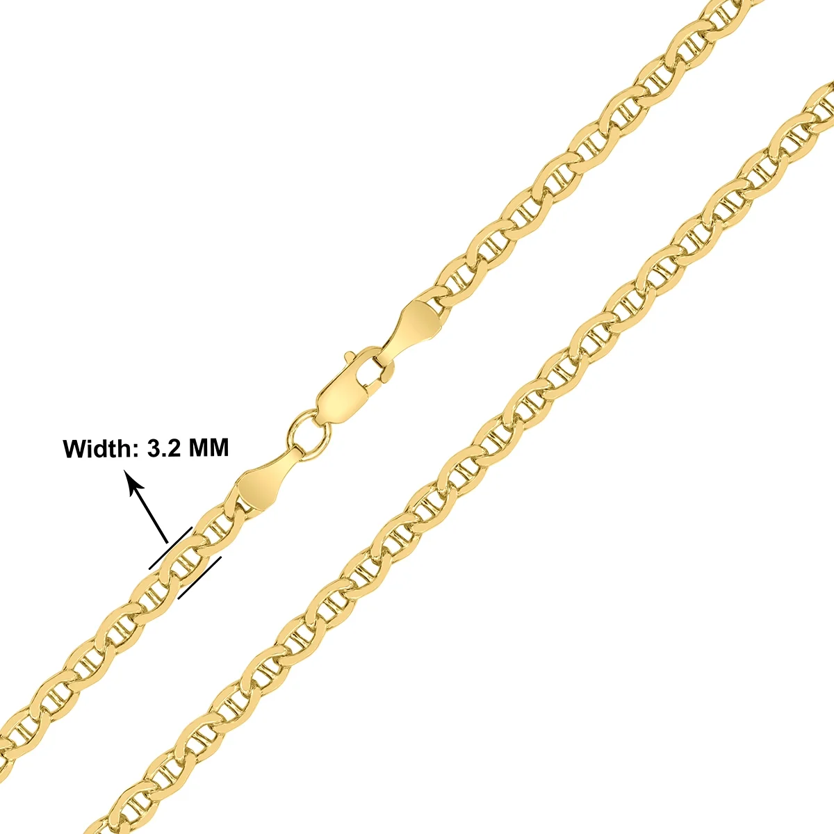 14K Yellow Gold Filled 3.2MM Mariner Link Chain with Lobster Clasp - 24 Inch