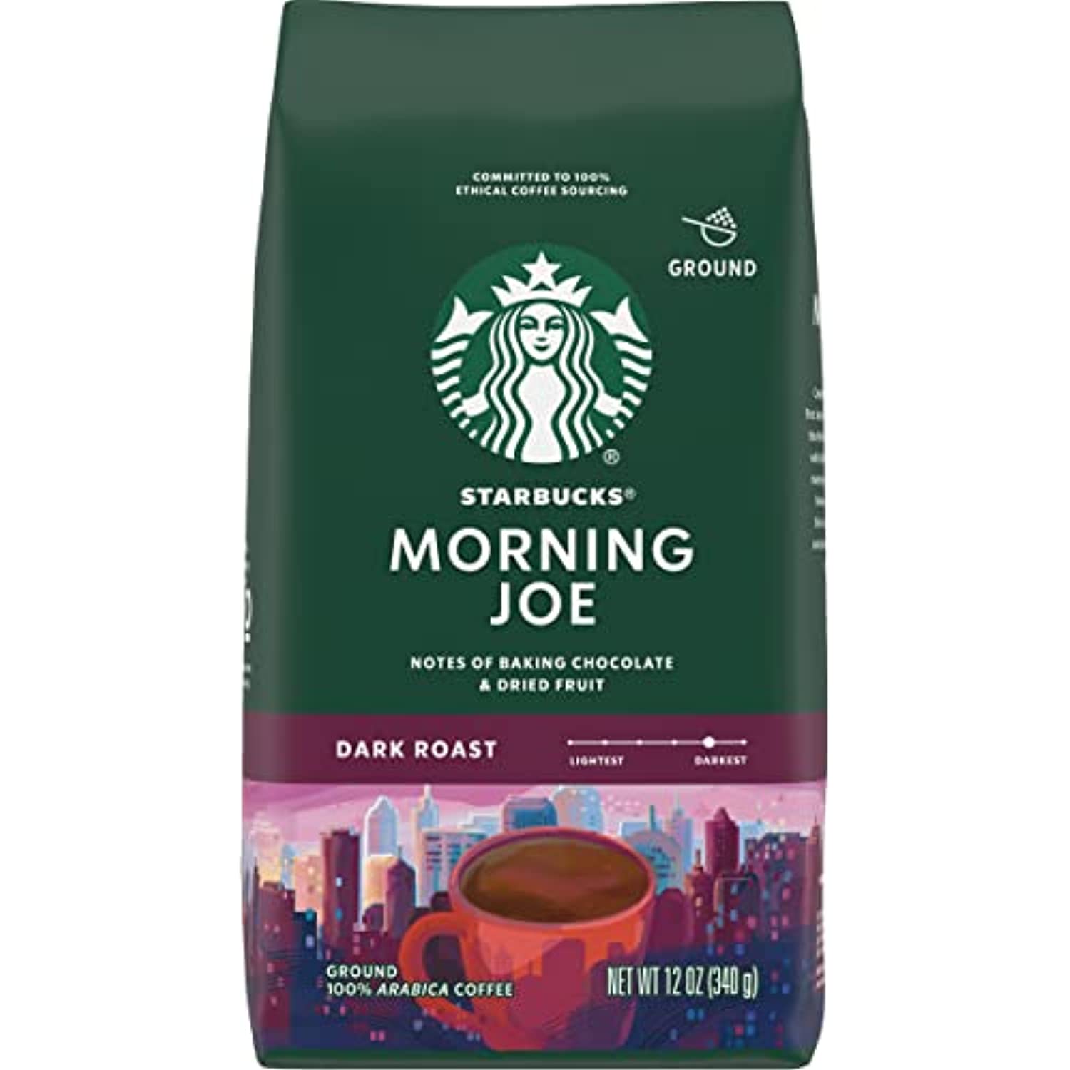 Starbucks Ground Coffee, Morning Joe, Dark Roast Coffee, Notes Of Baking Chocolate & Dried Fruit, Ground 100% Arabica Coffee, 12-Ounce Bag (Pack Of 3)