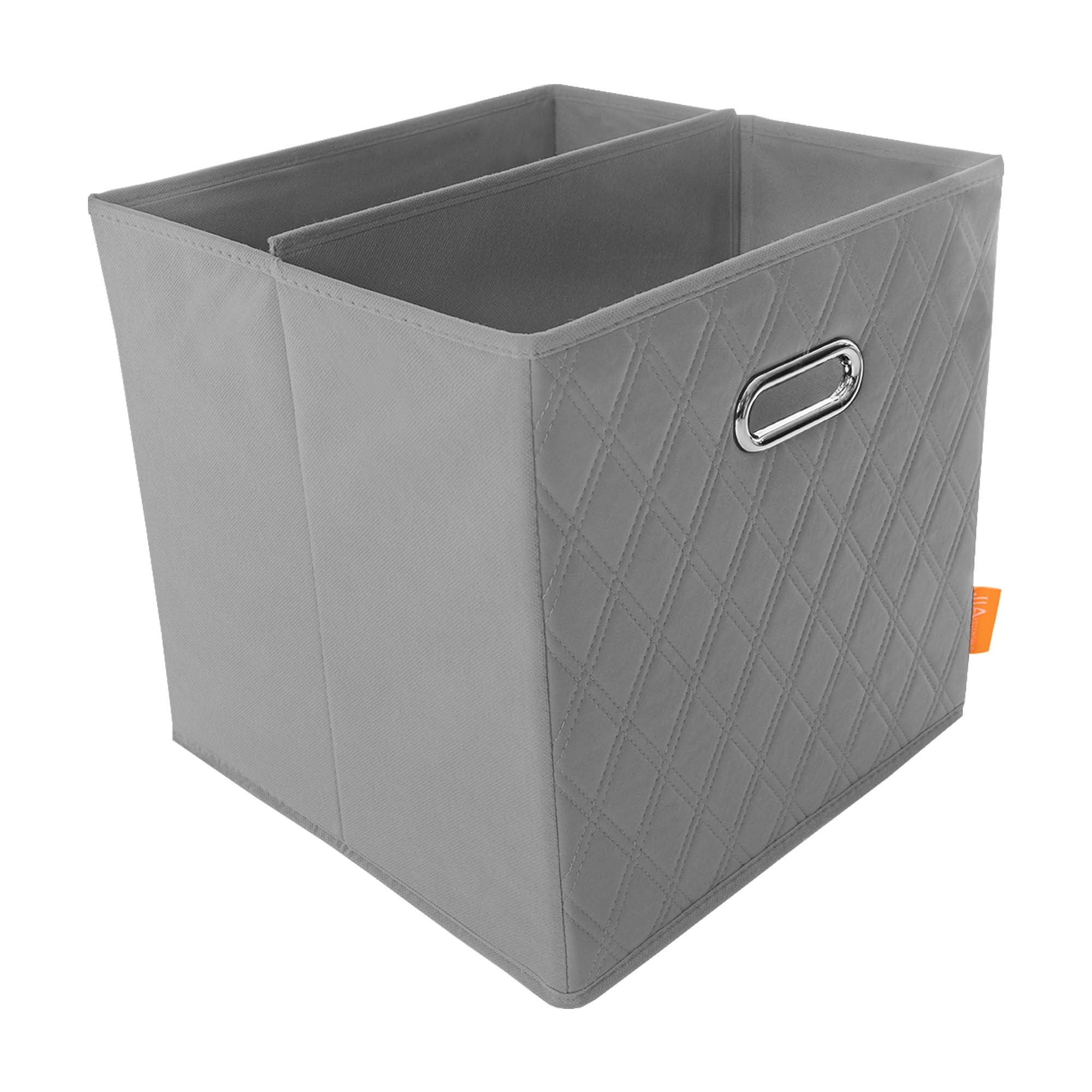 JIAessentials Medium 12-inch Gray Foldable Diamond Patterned Faux Leather Storage Cube Bins Set of Four with Dual Handles for living room, bedroom and office storage