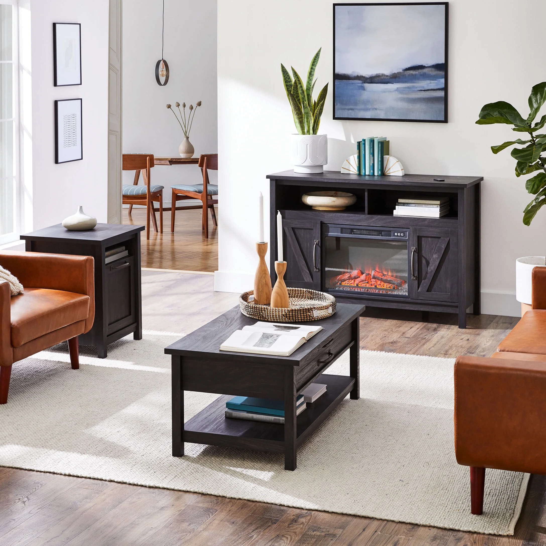 Better Homes & Gardens Modern Farmhouse USB Side Table, Black Finish