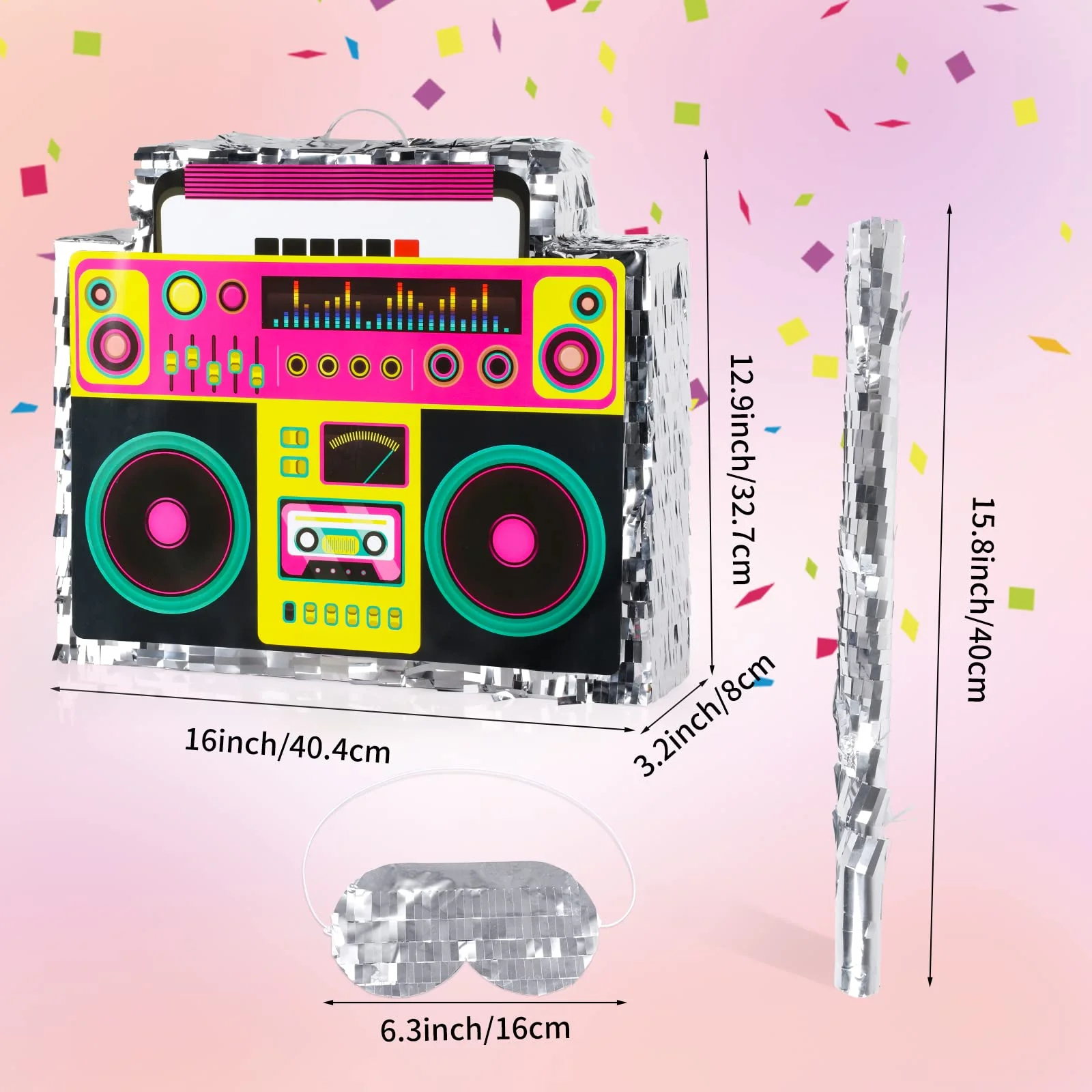 Boombox Pinata with Pinata CM31&nbsp;Stick & Hanging Loop for Birthday Party Adults Pinata Game 80s Hip Hop Retro Disco Radio Pinata Back to the 80s 90s Theme Party Decorations Supplies