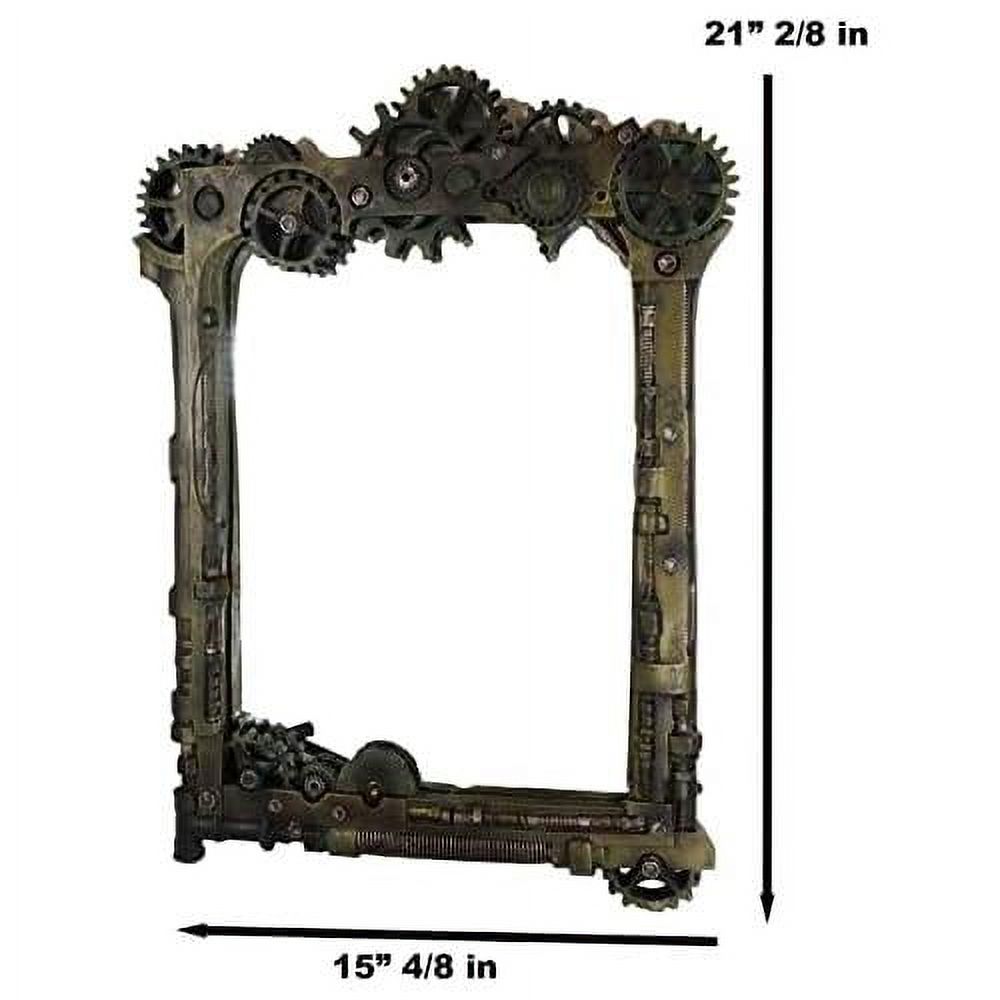 Ebros Large Steampunk Kinetic Time Travel Rustic Sculpted Mechanical Gearwork Pipework Boltwork Feature Hanging Wall Vanity Mirror Plaque Decor 21.5
