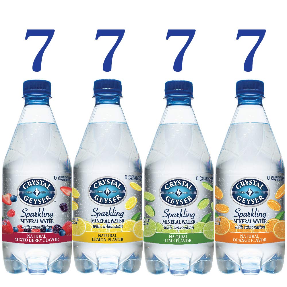 Crystal Geyser Mineral Water, 28ct. Variety Pack, 4 Flavors 18oz. Bottles, No Artificial Ingredients, Sweeteners, No Calorie (Pack Of 28)