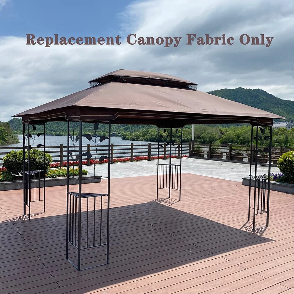 LivEditor Patio Double Roof Gazebo Replacement Canopy Top Fabric Brown