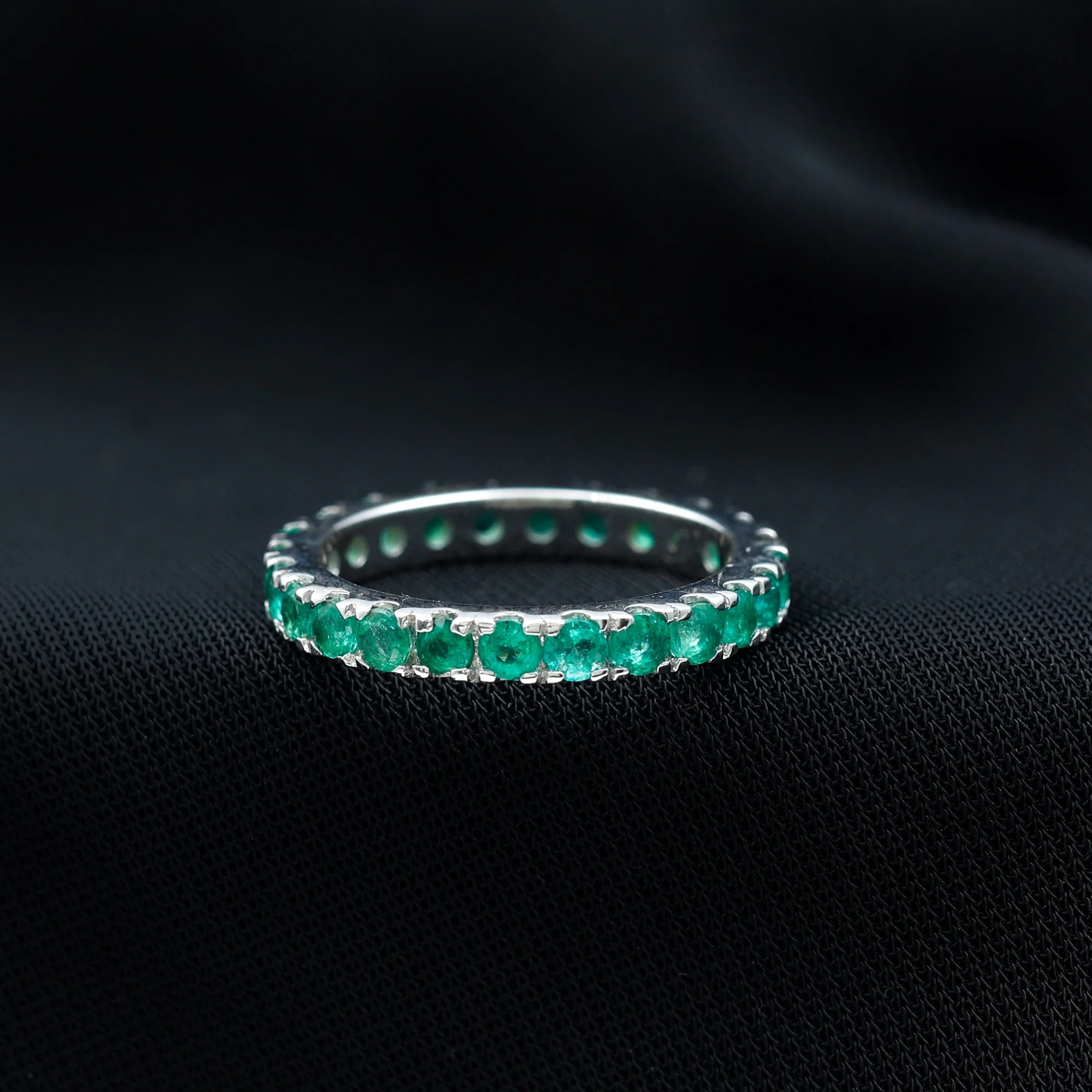 Natural Emerald Full Eternity Ring (1.5 CT, AAA Quality), 14K White Gold, US 6.00