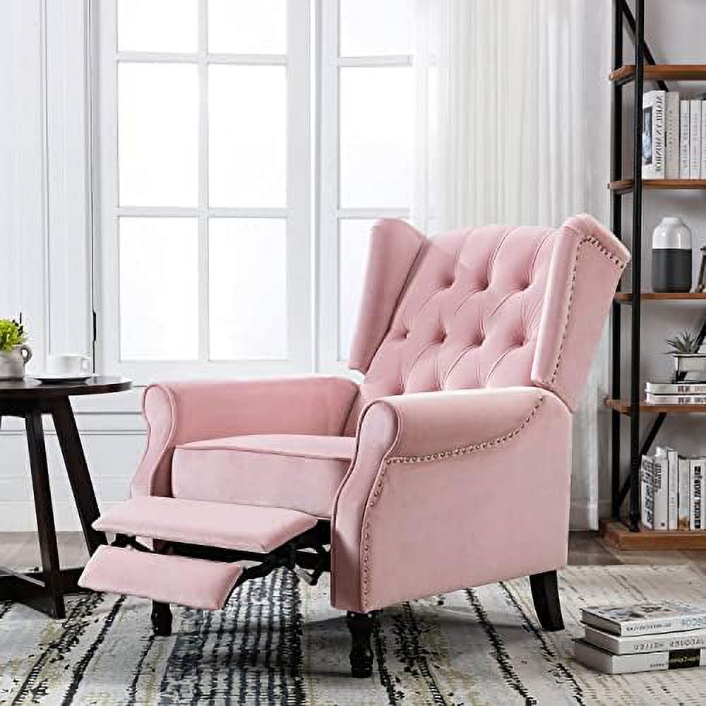 NLIBOOMLife Velvet Accent Chair  Push Back Recliner Chair  Wingback Arm Chair for Living Room/Bedroom/Home Theater/Reception Area  Pink