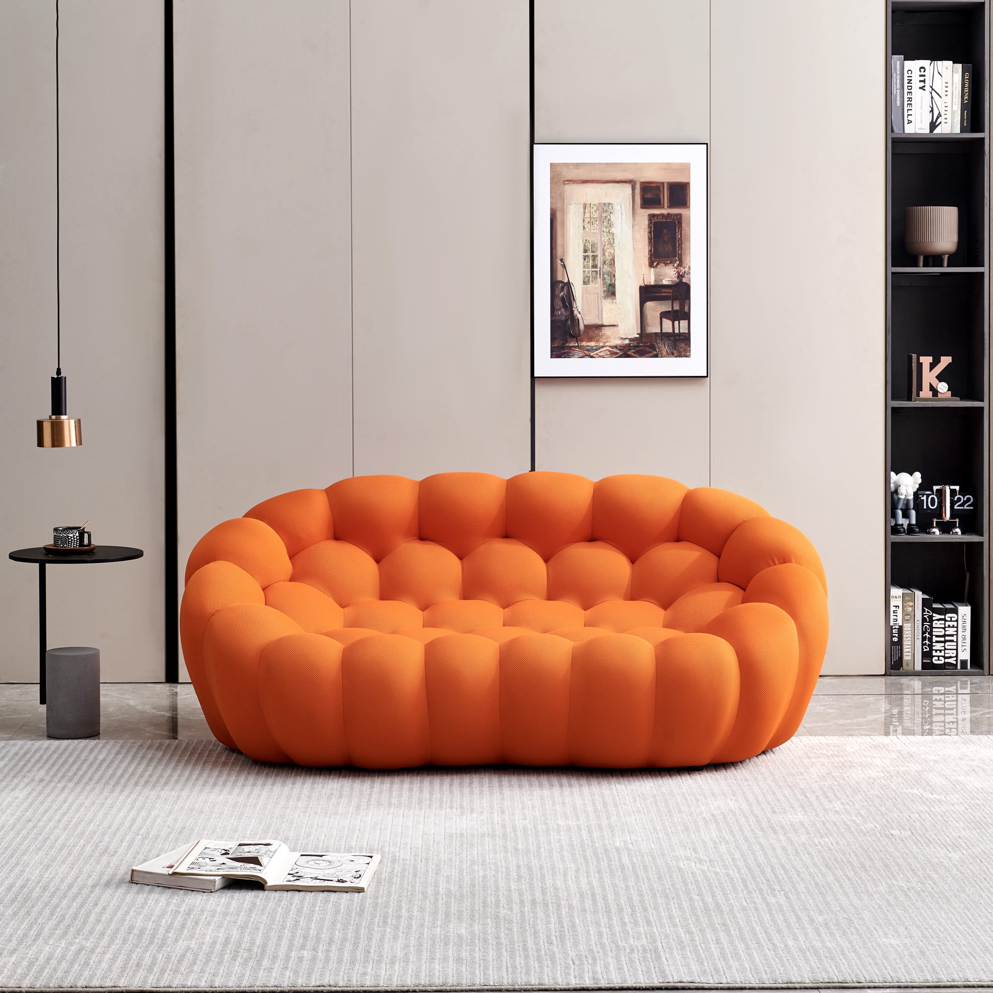 Styling foam whit mesh fabricleisure sofa,Floor oft,modern armless recliner with back,suitable for living room, apartment, bedroom and office.(Orange)