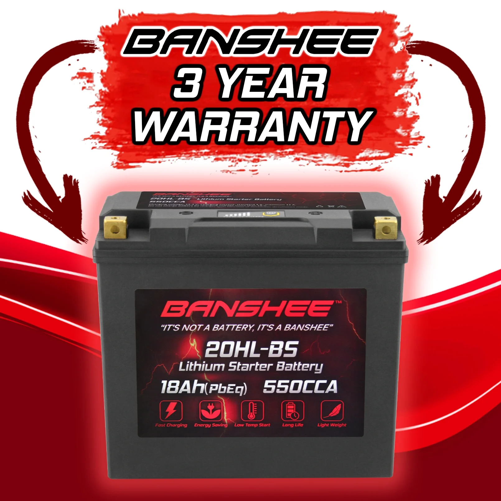 Banshee YTX20L-BS LiFePO4 Motorsports Battery Compatible with Ski-Doo Renegade Adrenaline E-TEC 600 HO 2011 to 2018