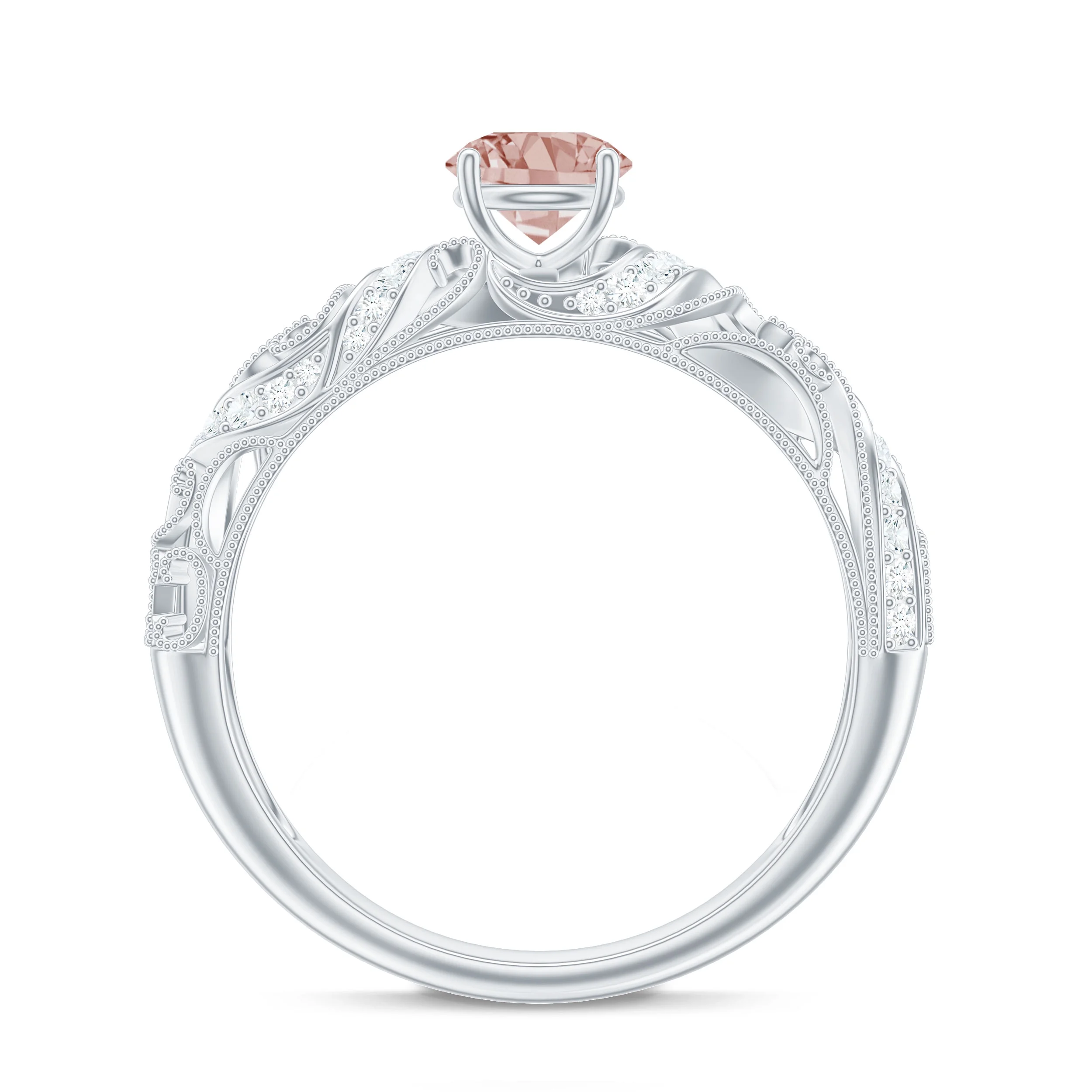3/4 CT Morganite and Diamond Ring, Morganite Vintage Engagement Ring, Peach Morganite Engagement Ring, 925 Sterling Silver, US 4.00