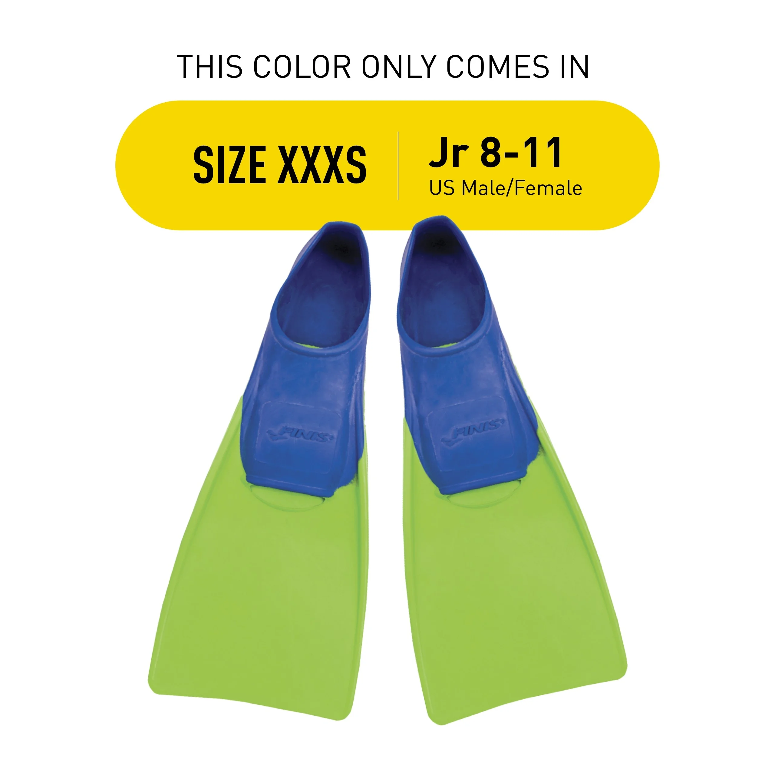FINIS Long Floating Fins - Swimming Fins for Men, Women, and Kids - Swim Flippers to Improve Body Alignment - Swim Fins for Swimming Accessories - Blue/Lime Green, XXXS (Jr. 8-11)
