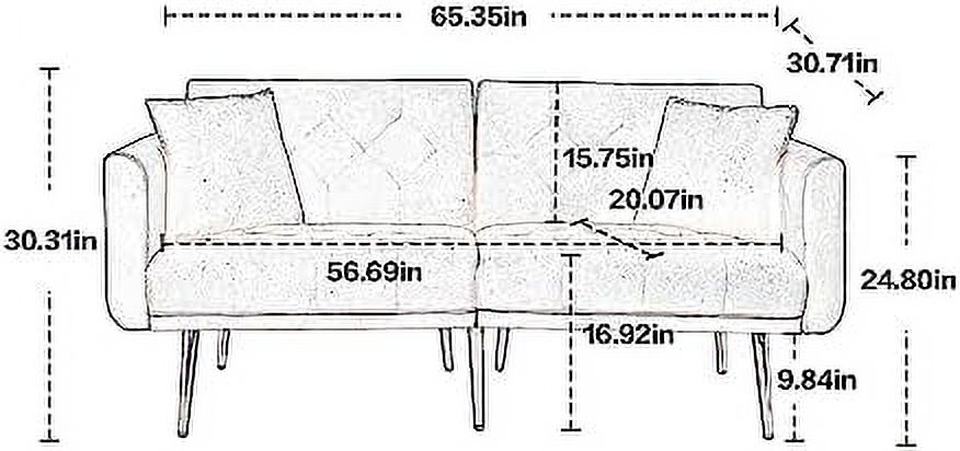 LLBIULife Mid-Century Modern Velvet Loveseat  Petite Accent Sofa Couch with 7 Gold Metal Legs (Peach)