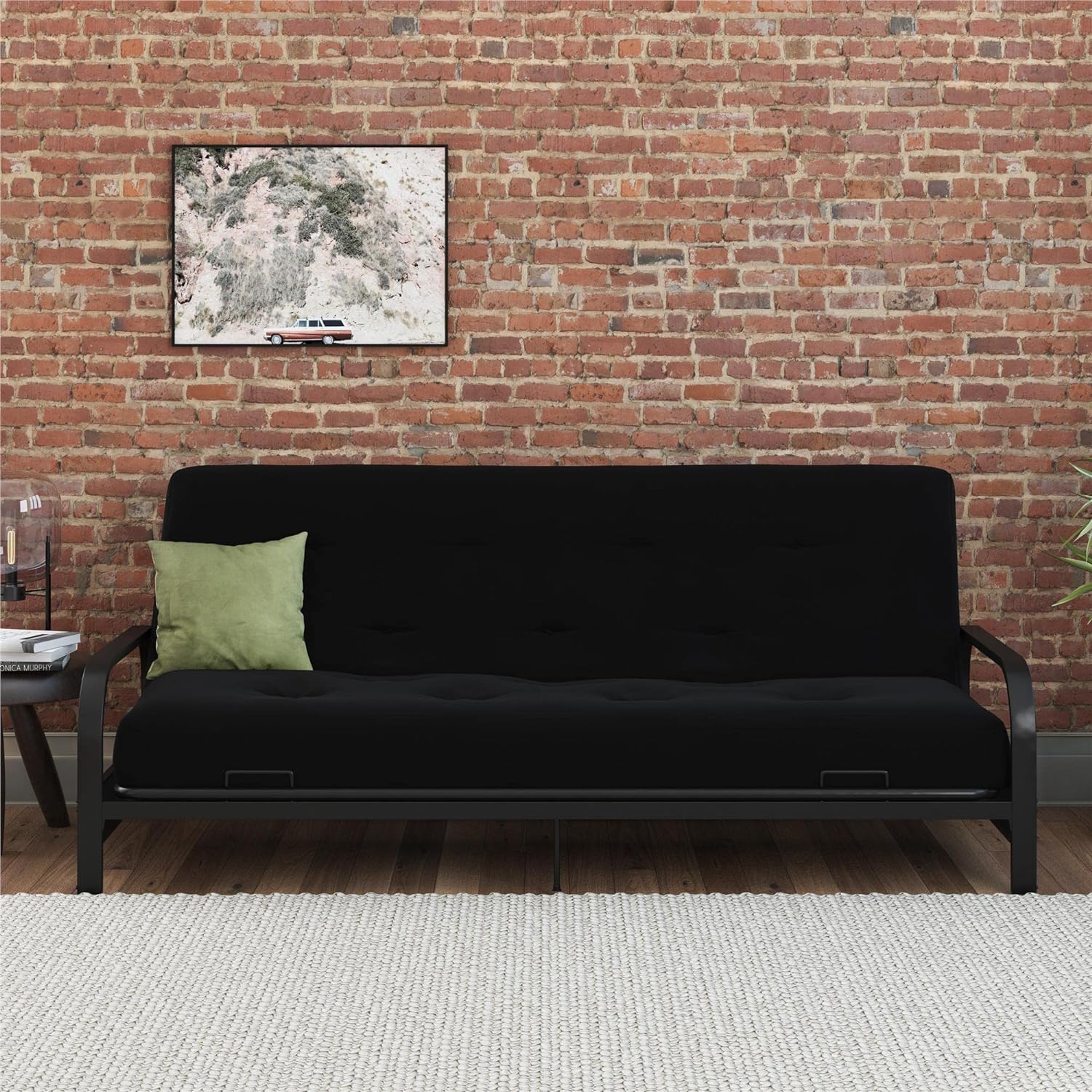 Cozey 8-Inch Pocket Spring Coil Futon Mattress, Polyester Linen, Full, Black