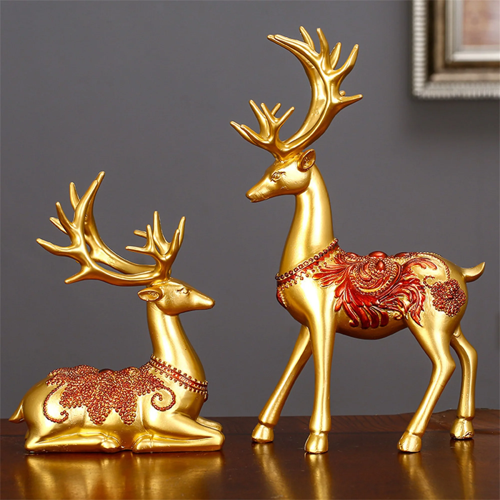 Shuttle tree Elk Figurines Lucky Sitting and Standing Deer Statues for Living Room Bedroom Office Desktop