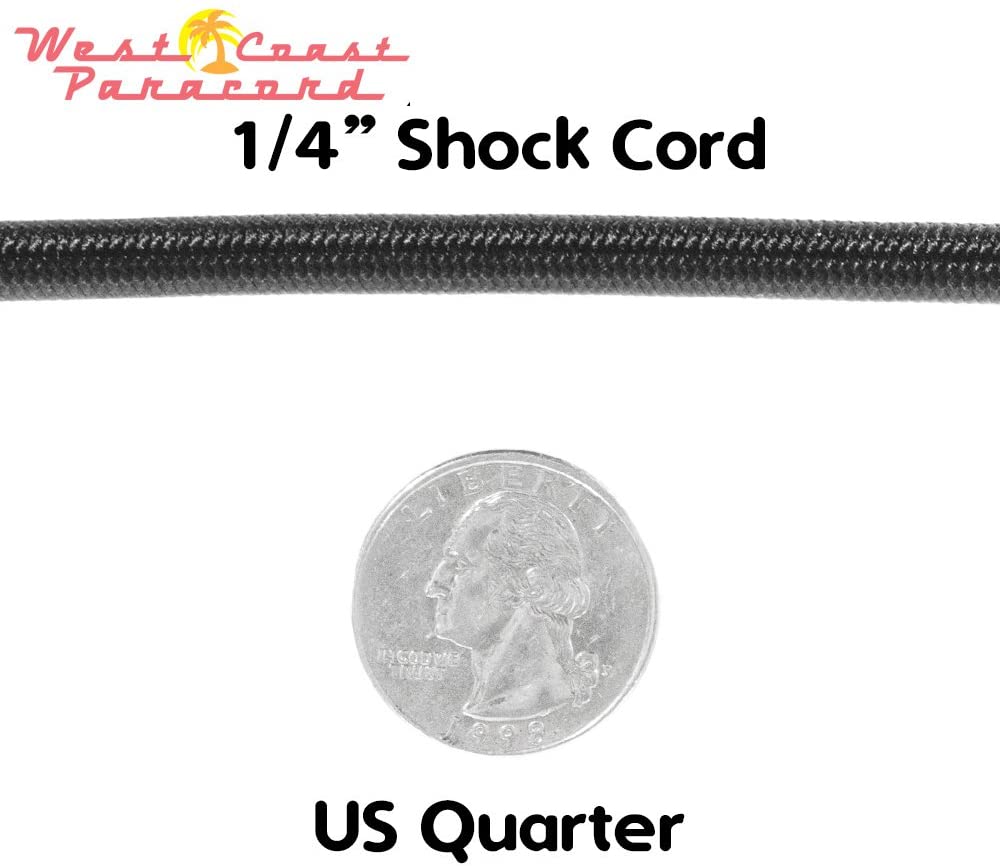 West Coast Paracord Marine Grade Shock Cord 1/4-inch - Lengths up to 1000 feet - Made in USA (25 Feet, Black)