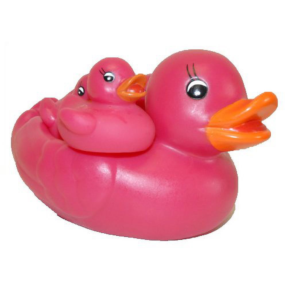 Bright Fuchsia Rubber Duck Family Set of 4, Squeaky Bathtub Toy - Waddlers Brand