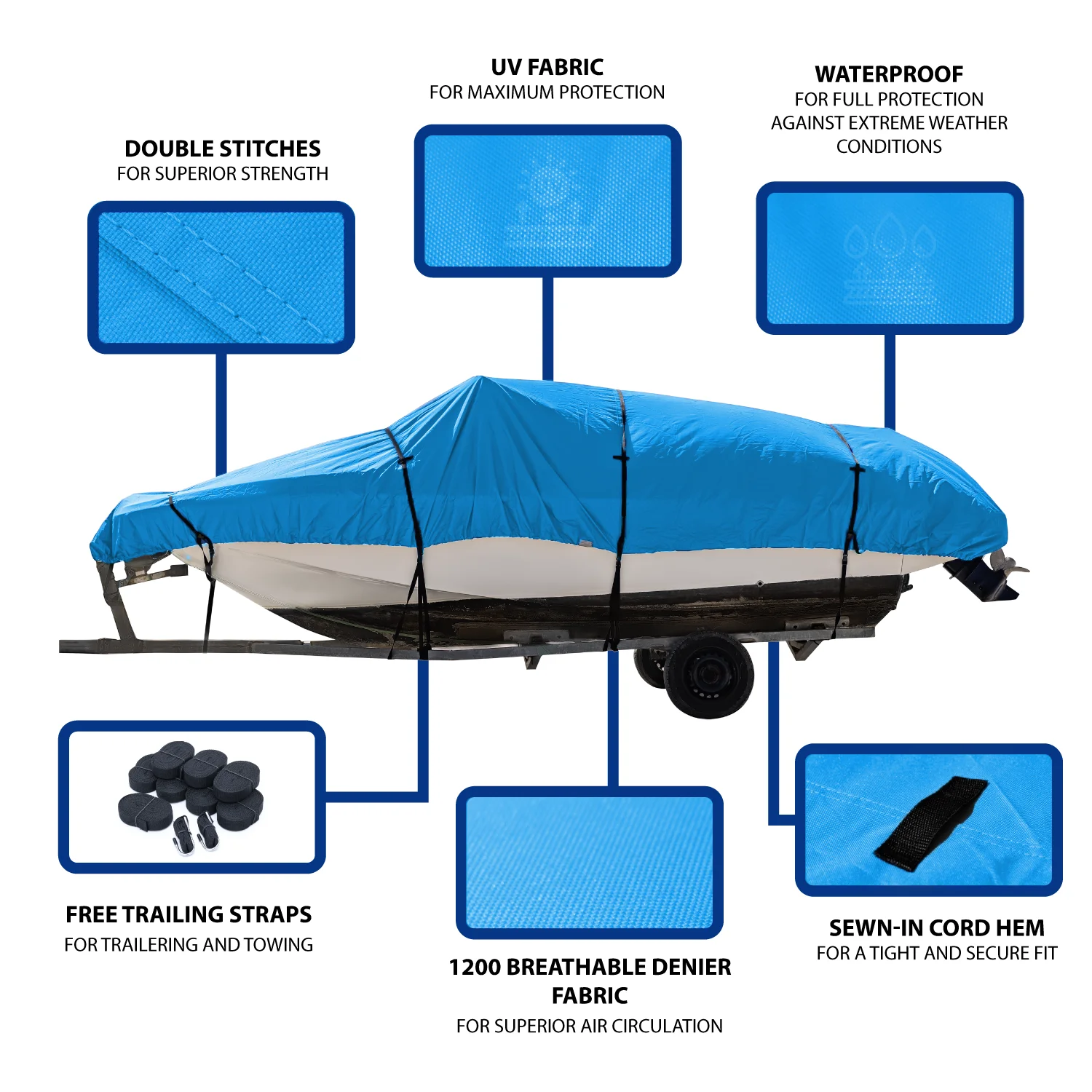 Seal Skin Trailerable Boat Cover- 17'-19' Fits V-Hull,Bass Boat,Runabout,Fishing Boat,Pro-Style,Fish&Ski, Waterproof Heavy Duty Boat Cover w/ Storage Bag, up to 17ft-19ft Long x 100