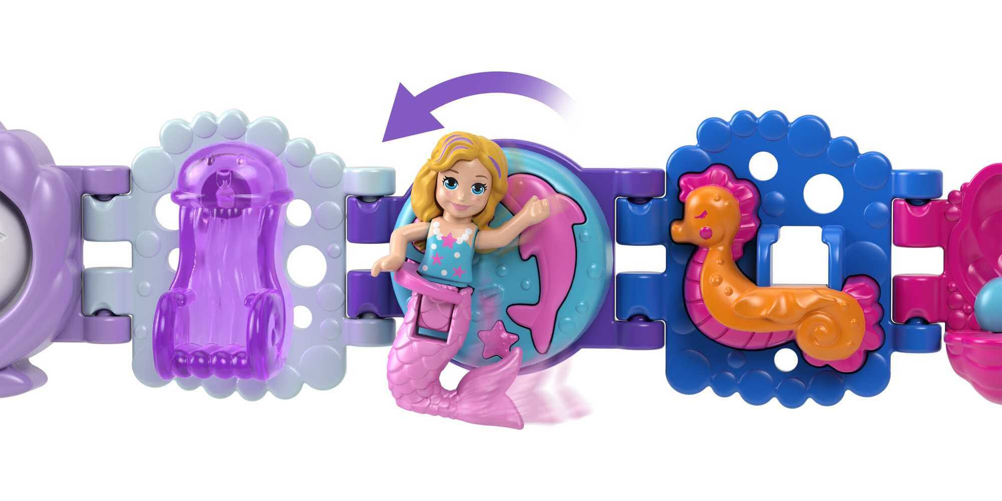 Polly Pocket Toys, Bracelet Treasures Wearables with Snap-Together Sections and Micro Doll