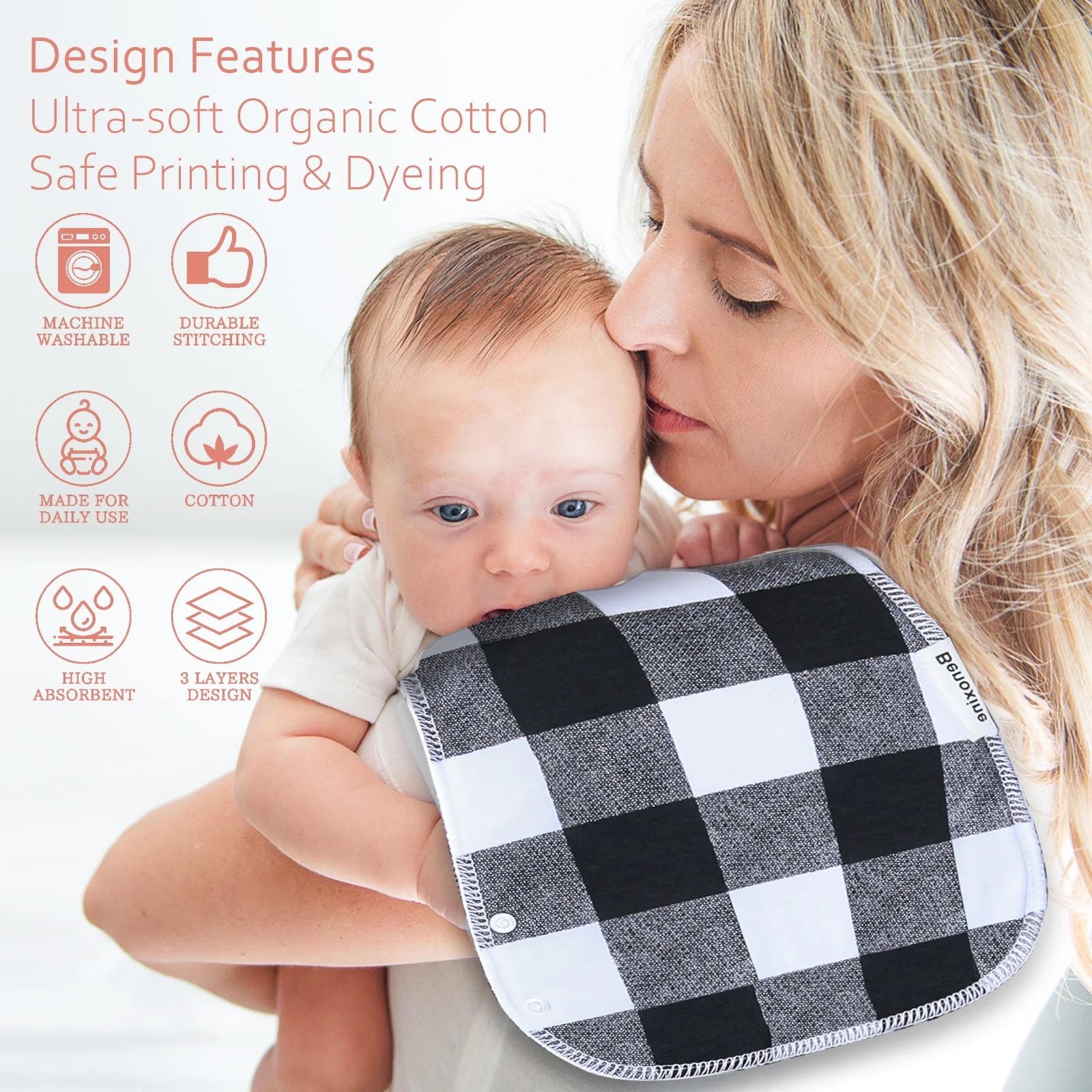 2-in-1 Burp Cloths & Baby Bibs for Boys and Girls, Large Size,Soft & Absorbent, Animal Pattern, 12-Pcs